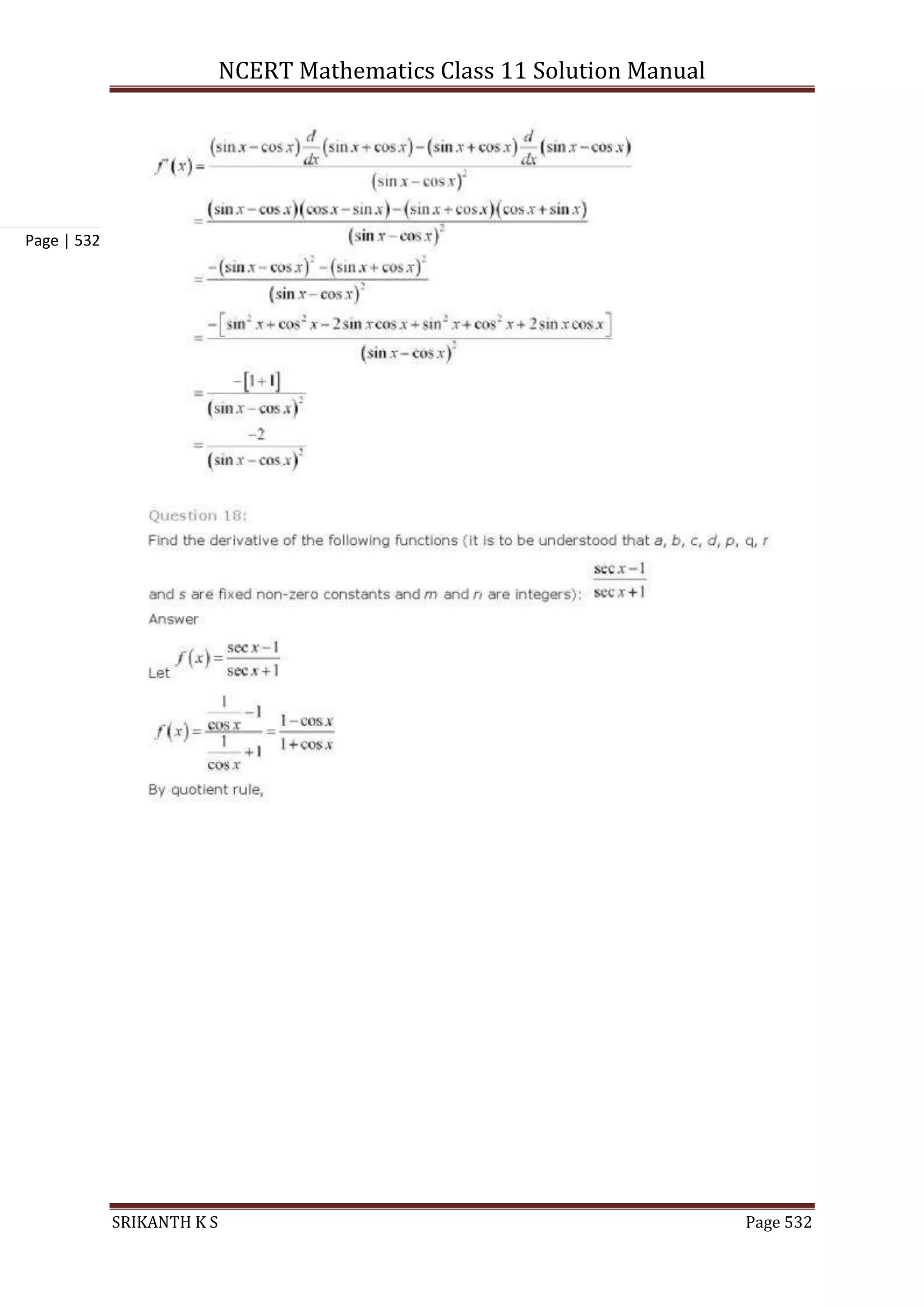 NCERT Mathematics Class 11 Solution Manual
SRIKANTH K S Page 532
Page | 532
 