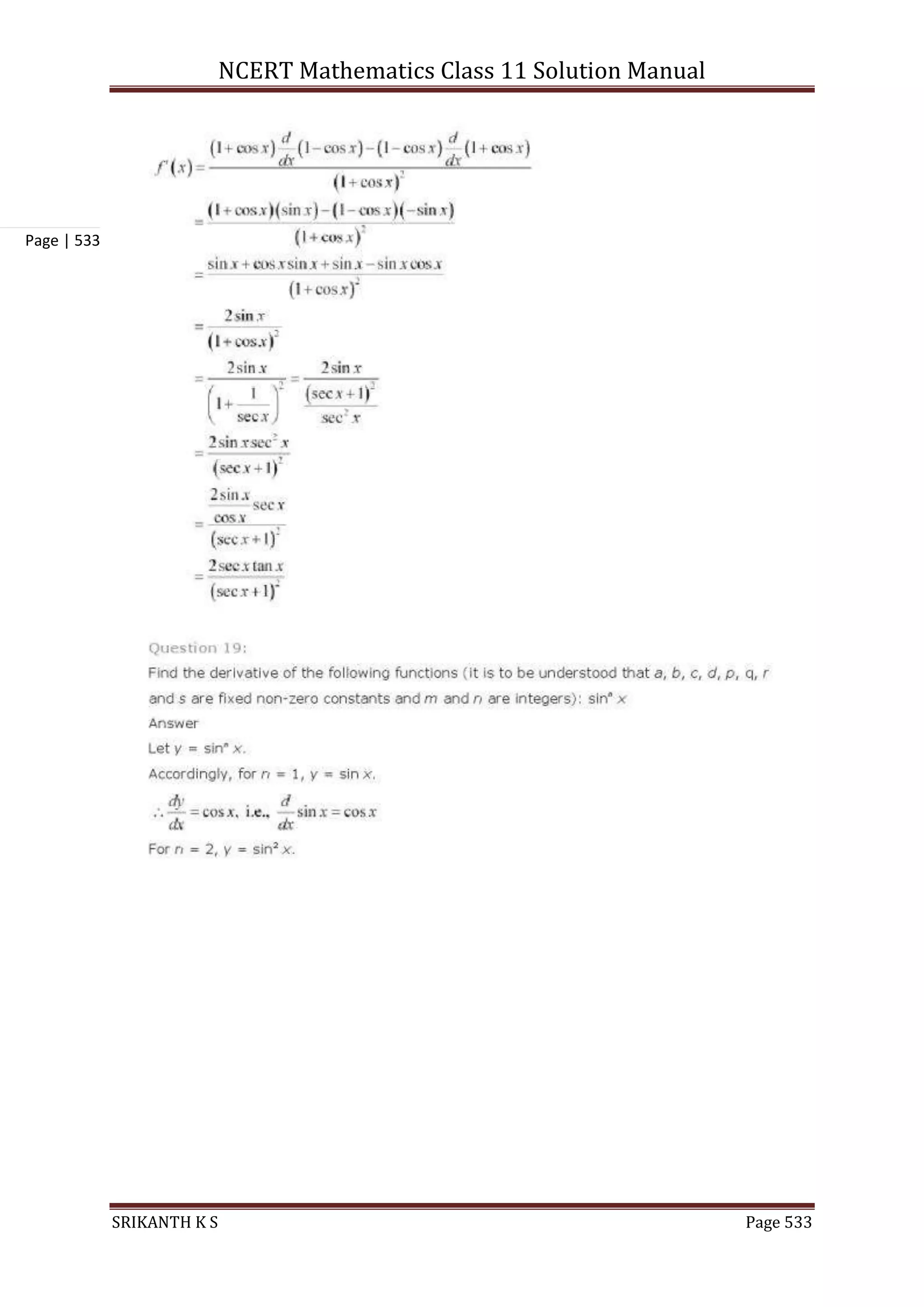 NCERT Mathematics Class 11 Solution Manual
SRIKANTH K S Page 533
Page | 533
 