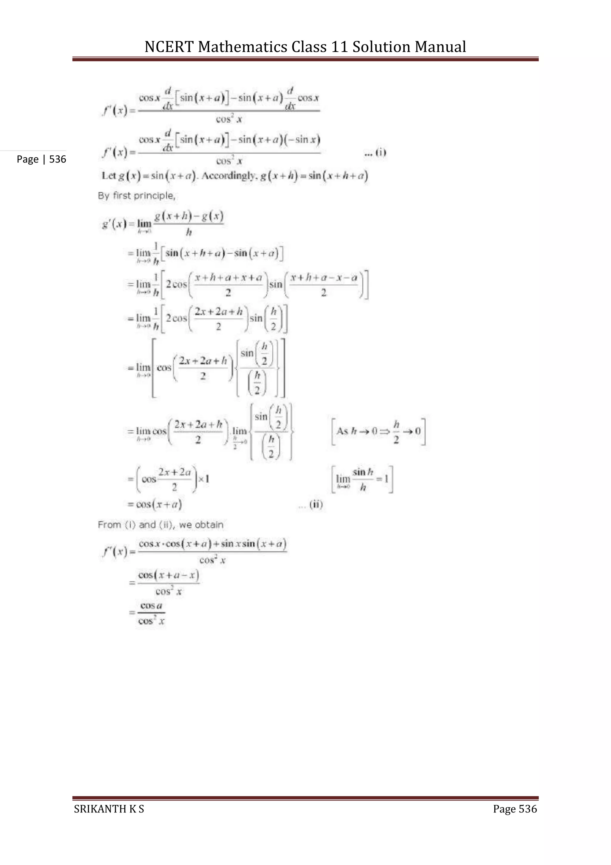 NCERT Mathematics Class 11 Solution Manual
SRIKANTH K S Page 536
Page | 536
 