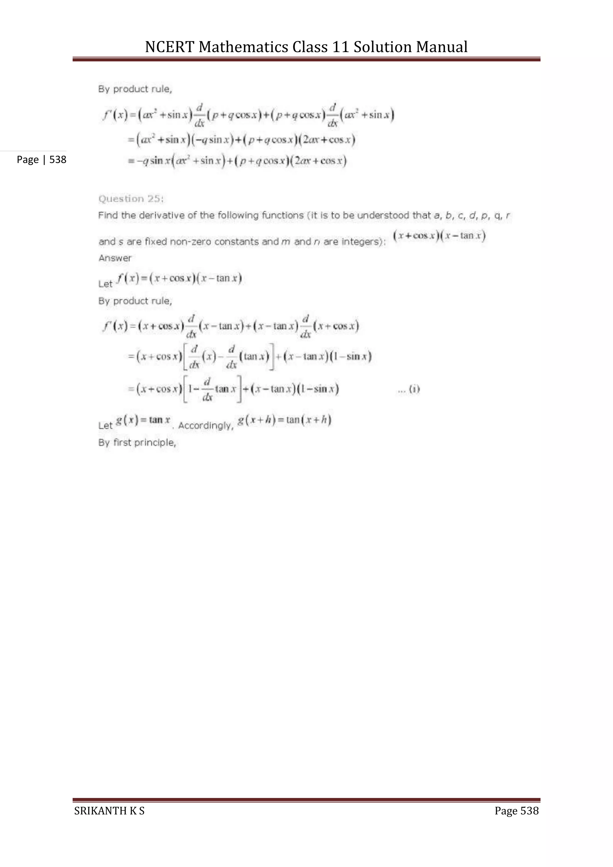 NCERT Mathematics Class 11 Solution Manual
SRIKANTH K S Page 538
Page | 538
 