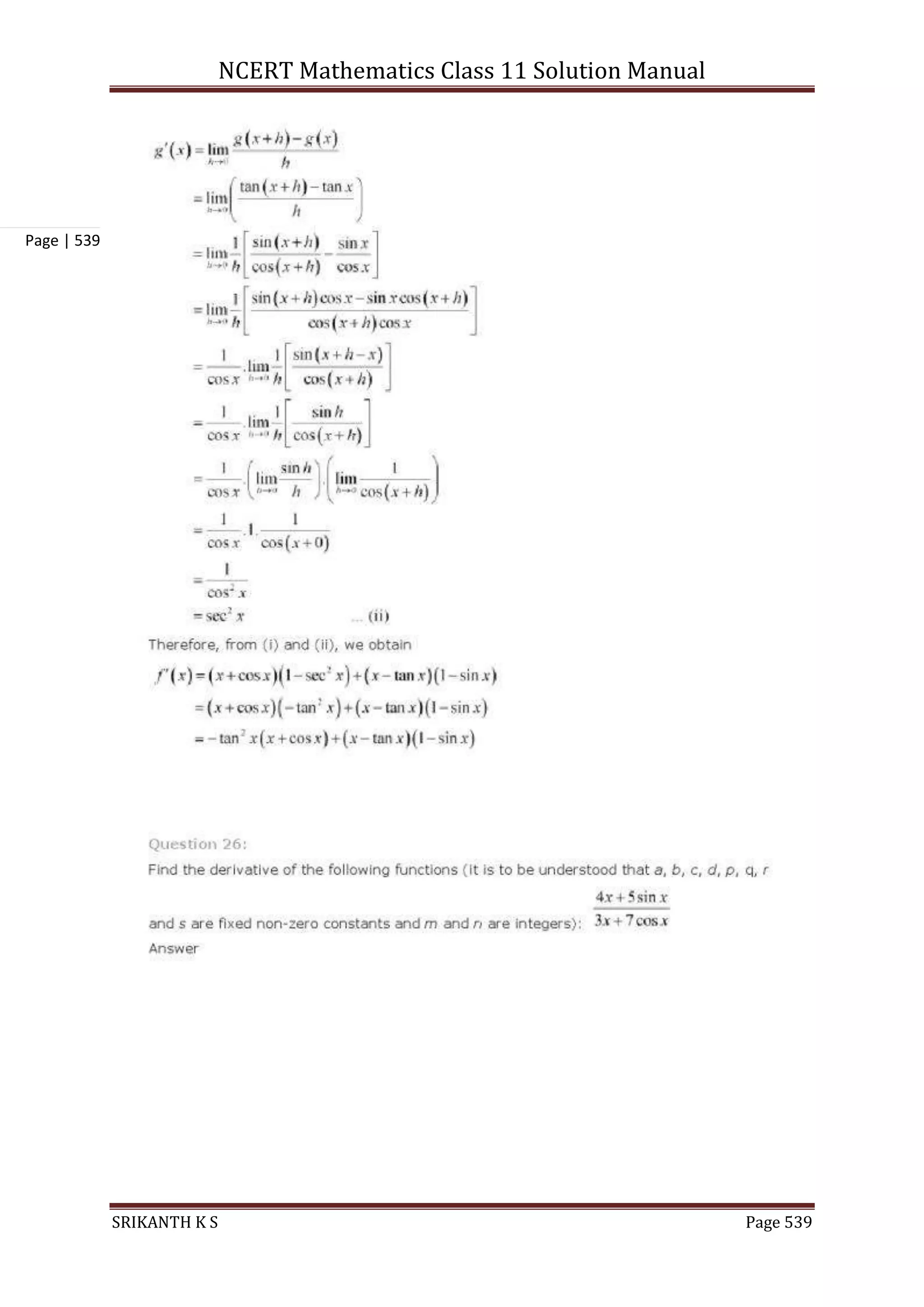 NCERT Mathematics Class 11 Solution Manual
SRIKANTH K S Page 539
Page | 539
 