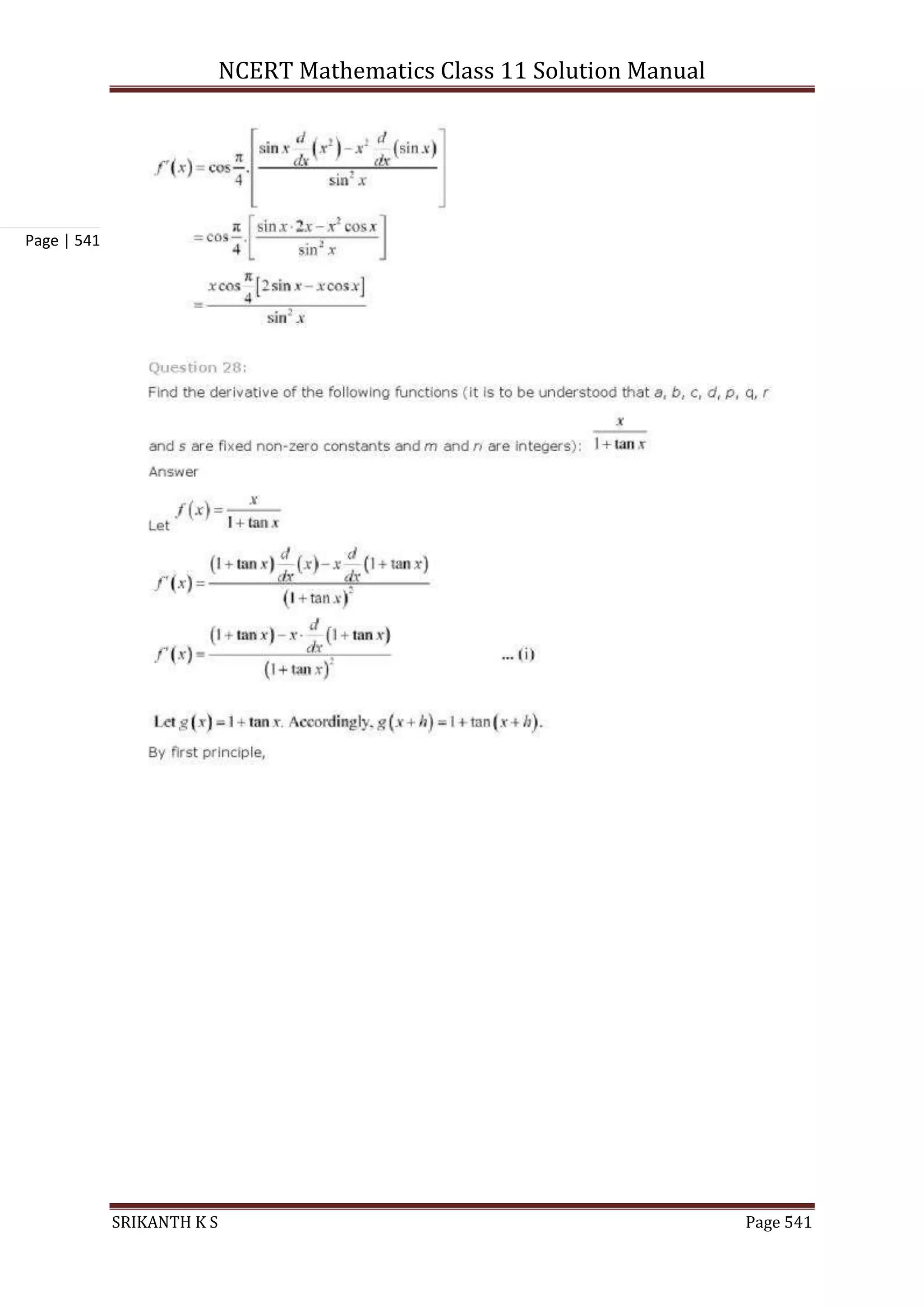 NCERT Mathematics Class 11 Solution Manual
SRIKANTH K S Page 541
Page | 541
 