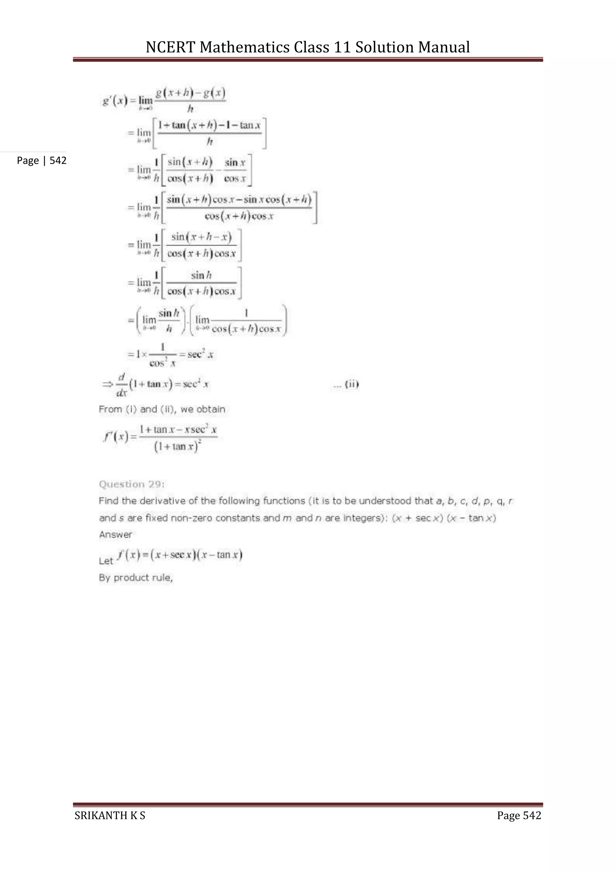 NCERT Mathematics Class 11 Solution Manual
SRIKANTH K S Page 542
Page | 542
 