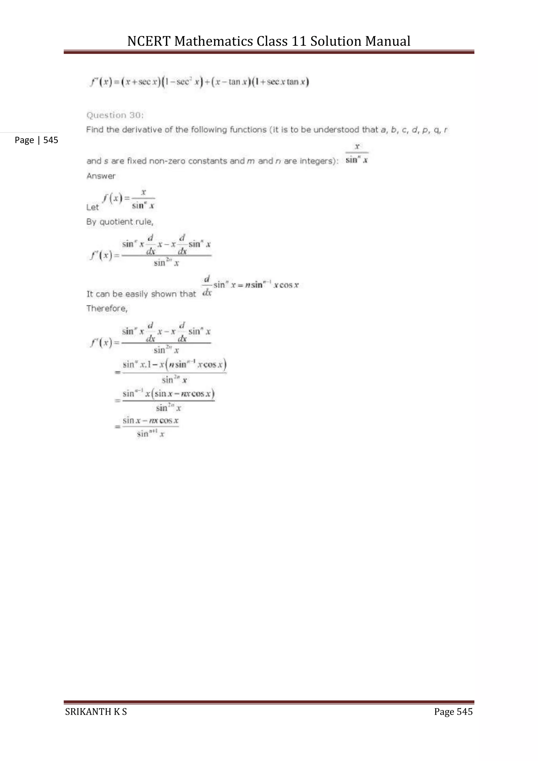 NCERT Mathematics Class 11 Solution Manual
SRIKANTH K S Page 545
Page | 545
 