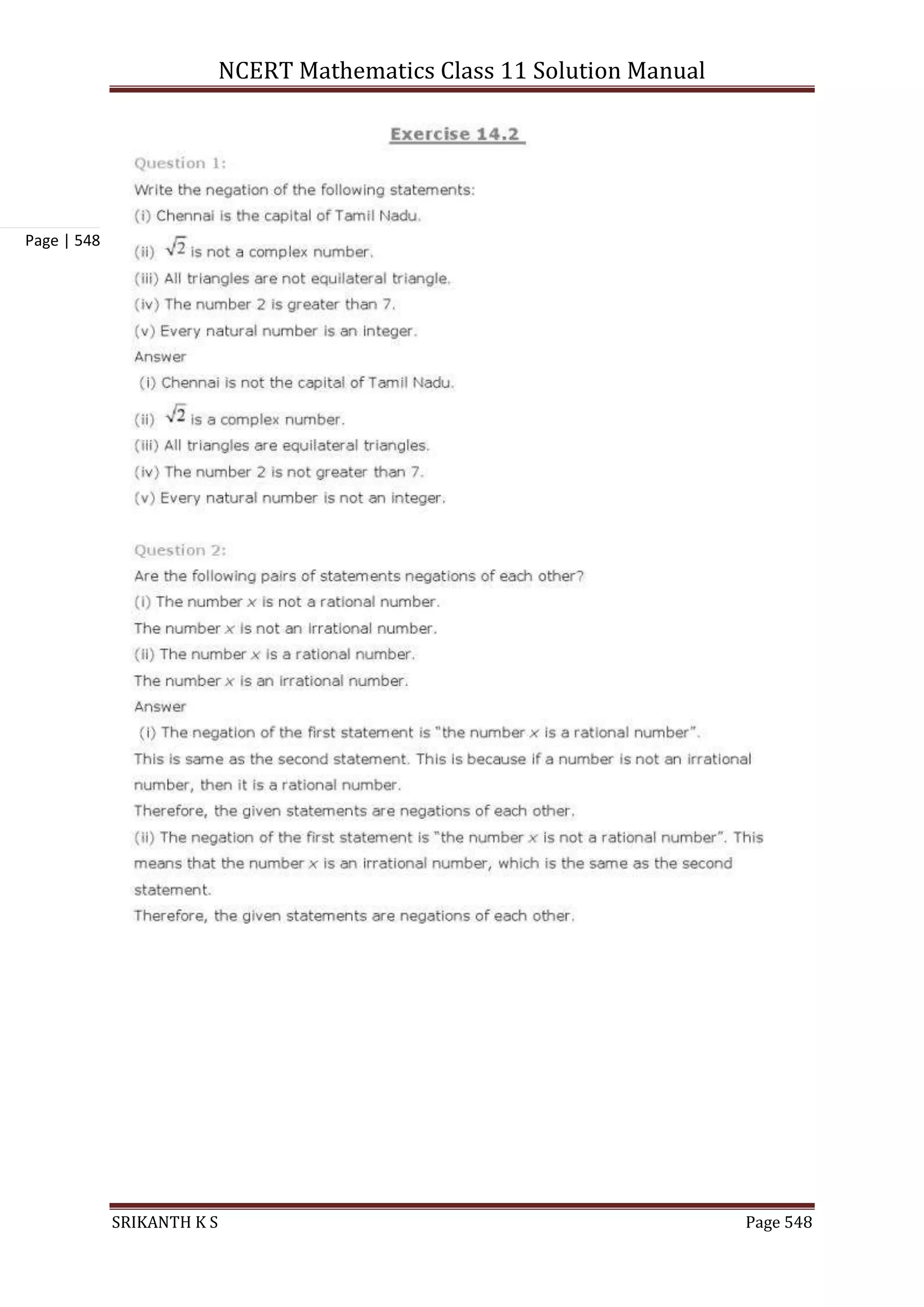 NCERT Mathematics Class 11 Solution Manual
SRIKANTH K S Page 548
Page | 548
 