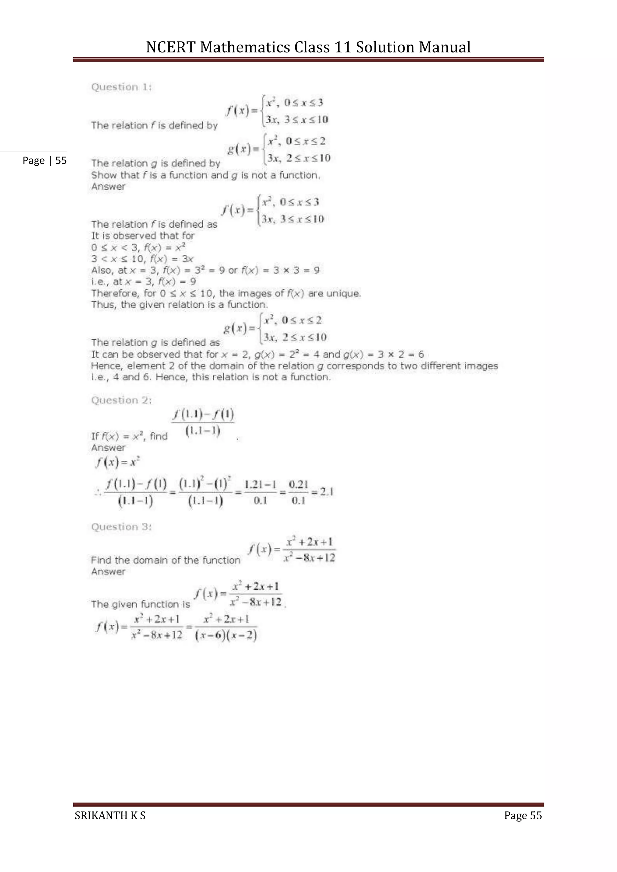 NCERT Mathematics Class 11 Solution Manual
SRIKANTH K S Page 55
Page | 55
 
