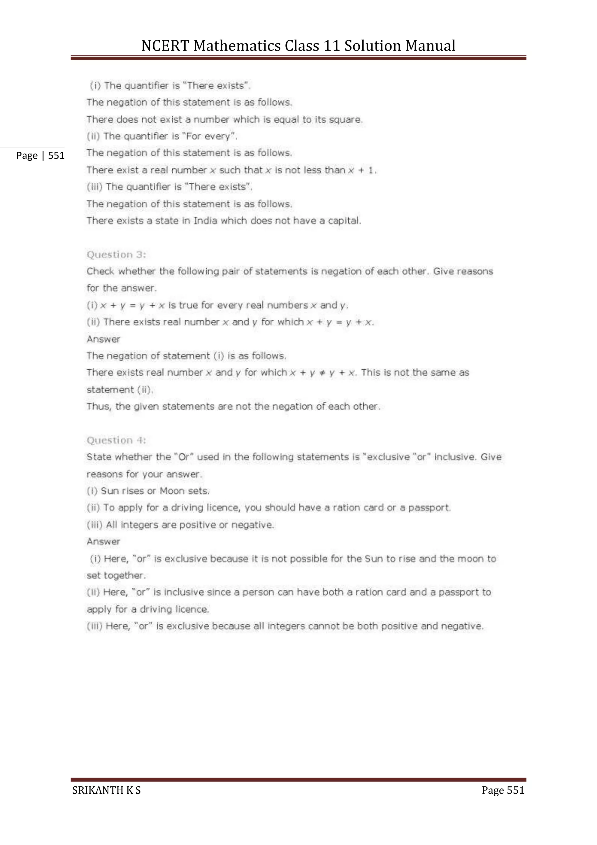 NCERT Mathematics Class 11 Solution Manual
SRIKANTH K S Page 551
Page | 551
 
