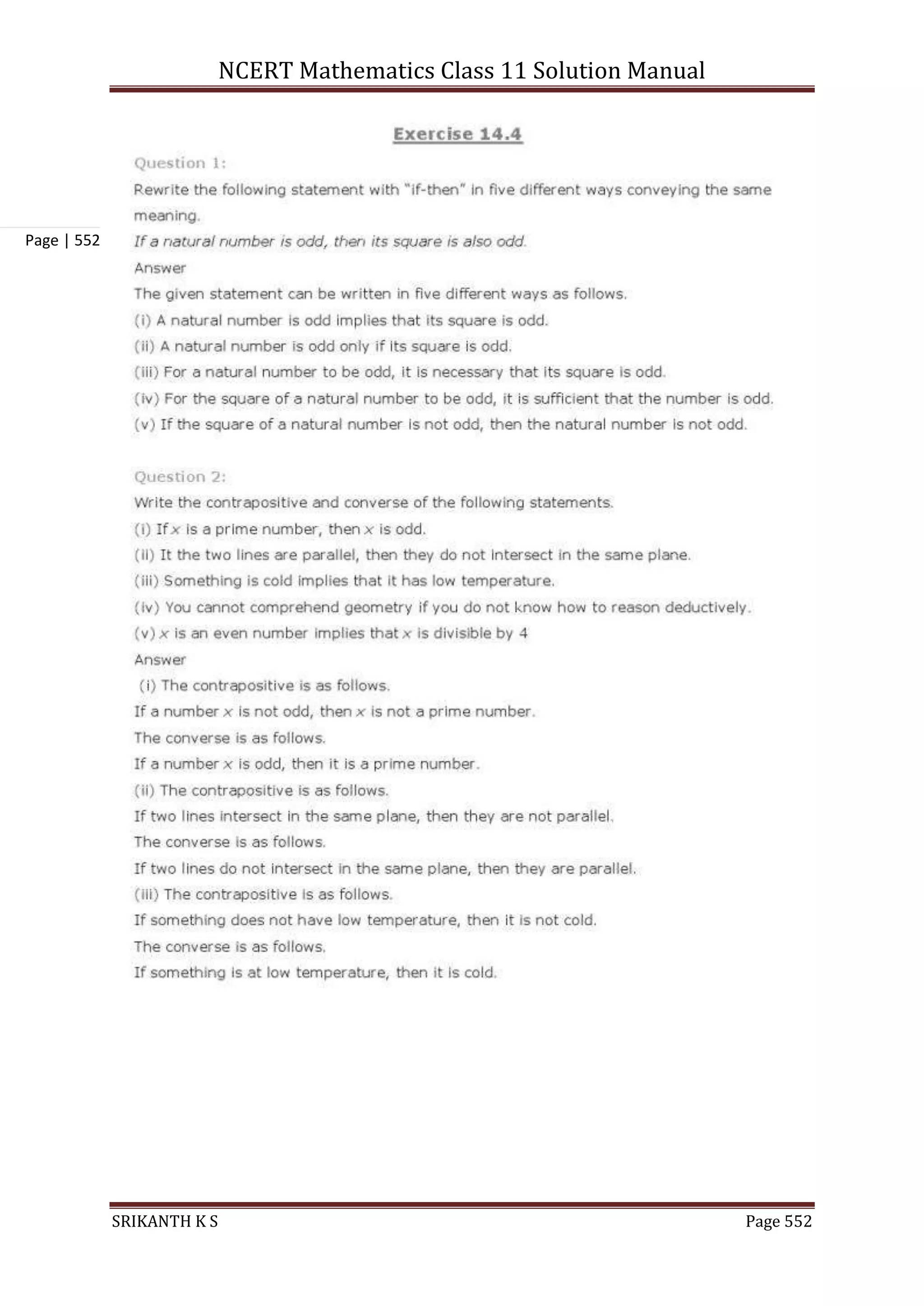 NCERT Mathematics Class 11 Solution Manual
SRIKANTH K S Page 552
Page | 552
 