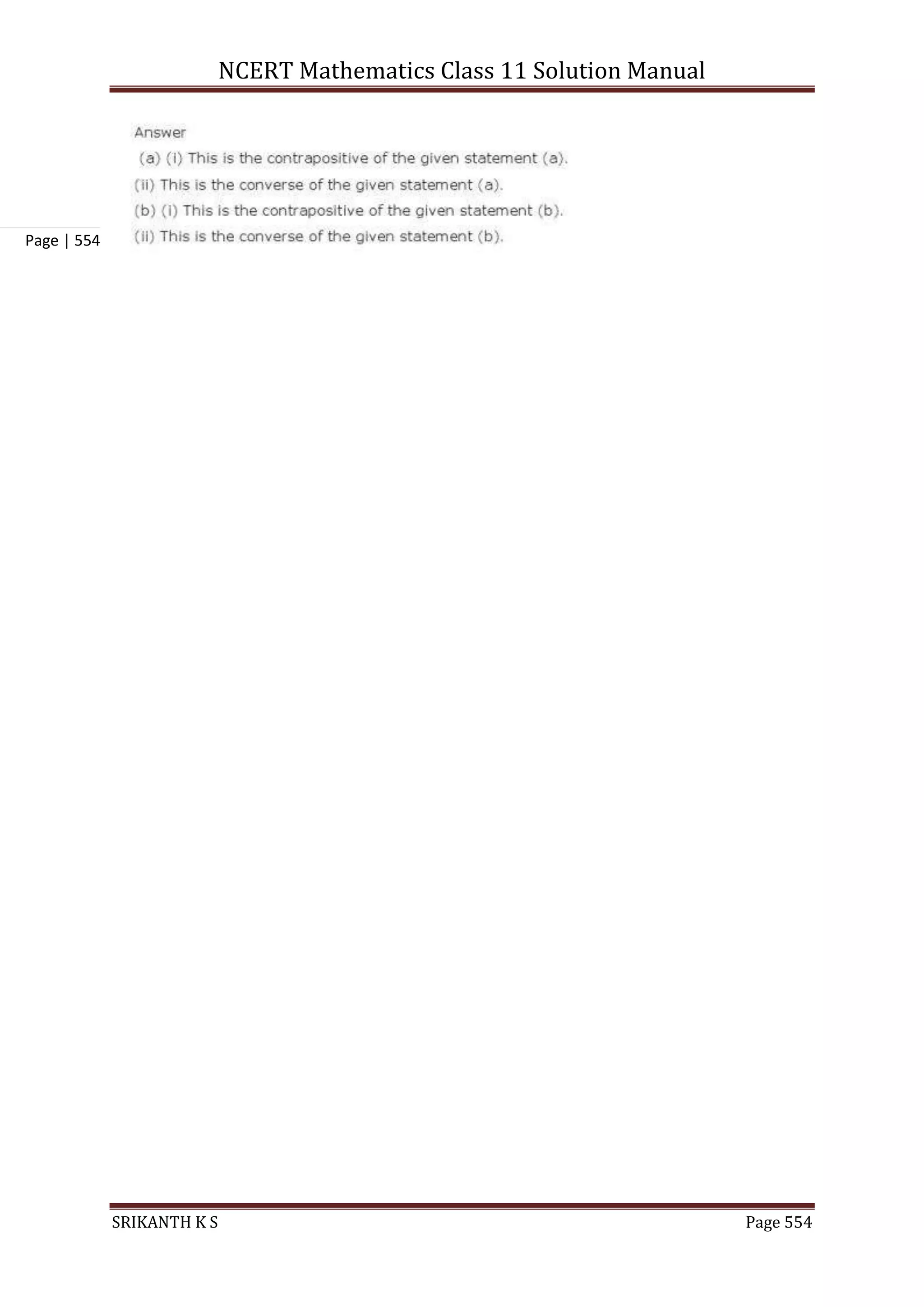 NCERT Mathematics Class 11 Solution Manual
SRIKANTH K S Page 554
Page | 554
 