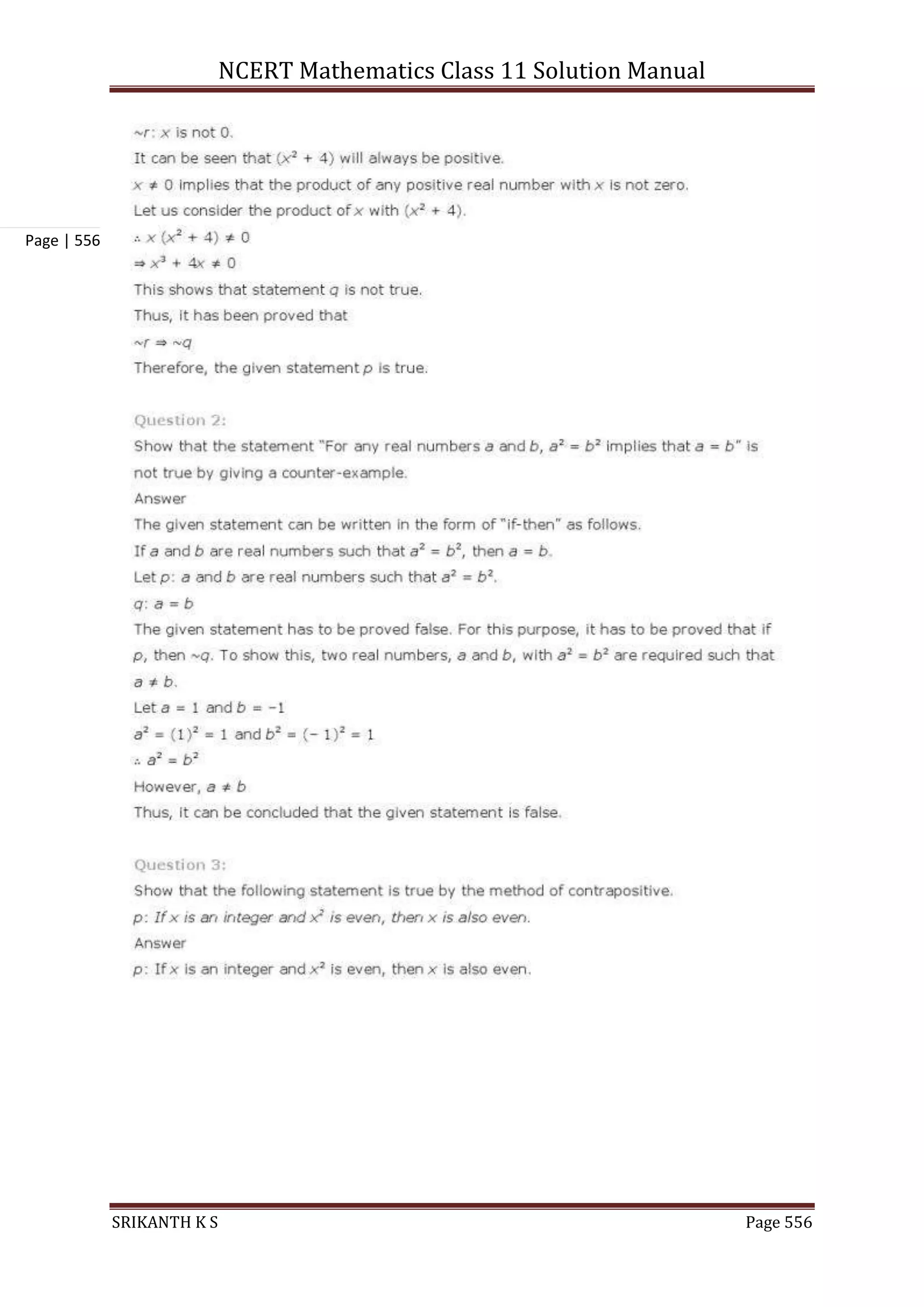 NCERT Mathematics Class 11 Solution Manual
SRIKANTH K S Page 556
Page | 556
 