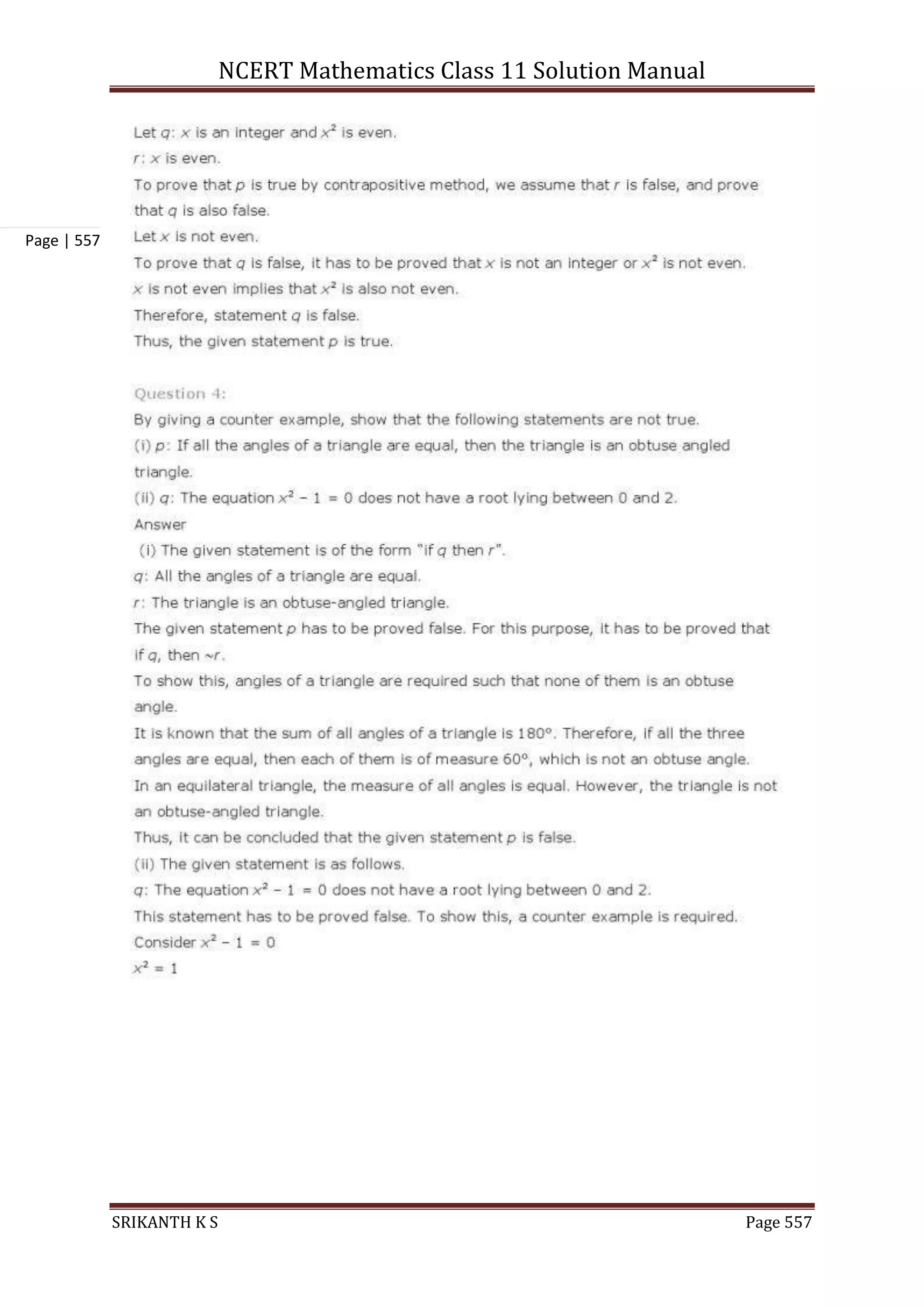 NCERT Mathematics Class 11 Solution Manual
SRIKANTH K S Page 557
Page | 557
 