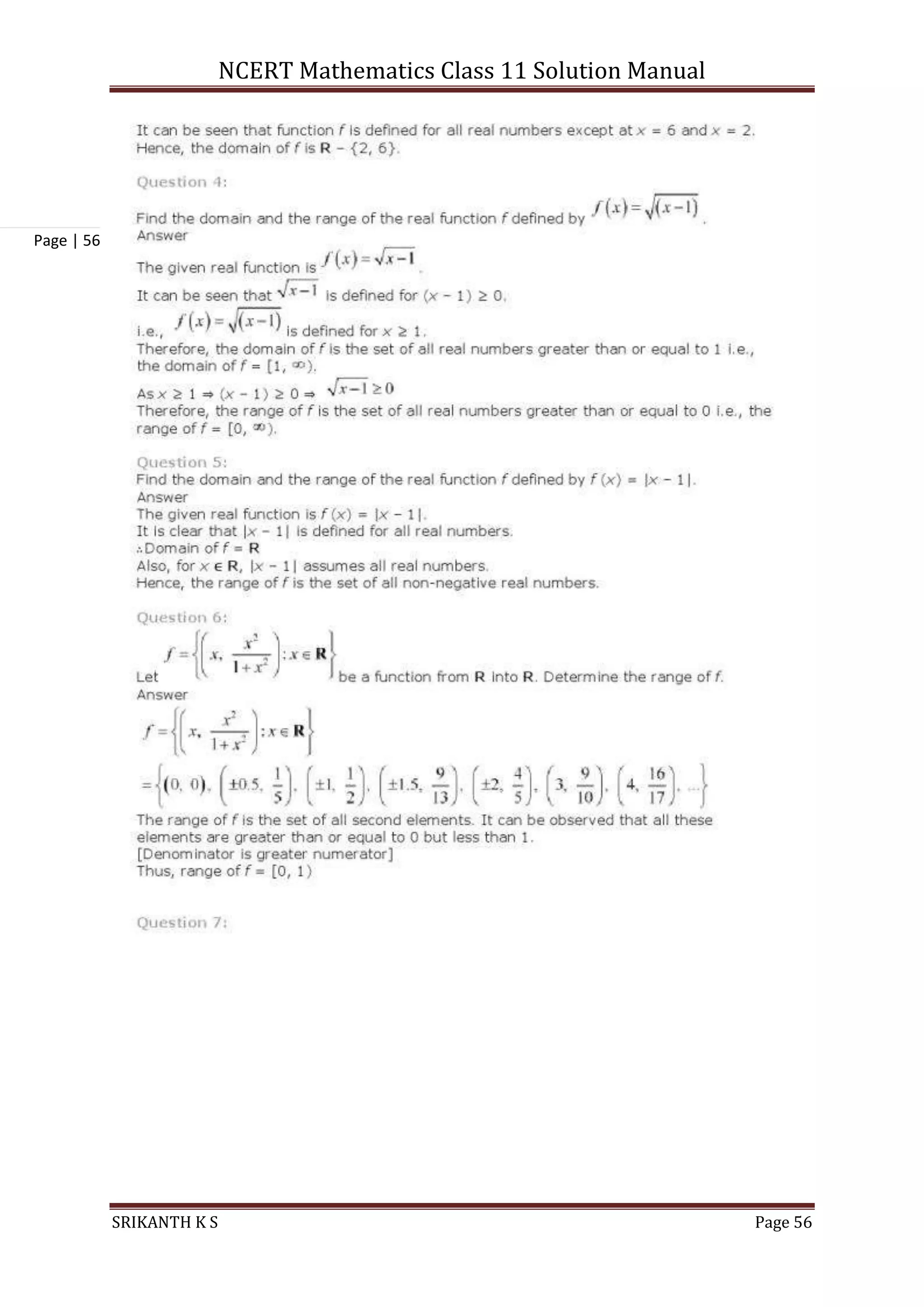 NCERT Mathematics Class 11 Solution Manual
SRIKANTH K S Page 56
Page | 56
 