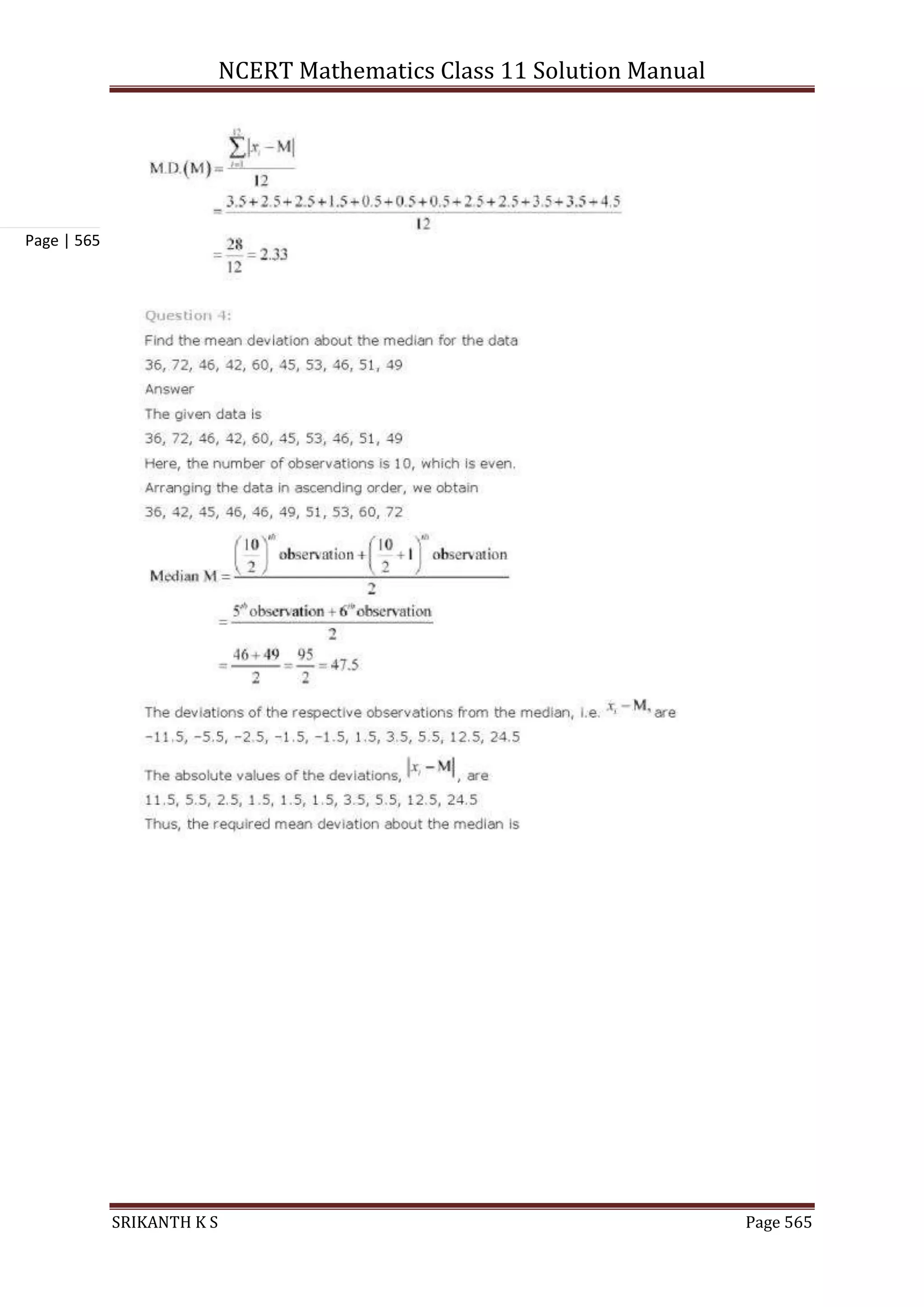 NCERT Mathematics Class 11 Solution Manual
SRIKANTH K S Page 565
Page | 565
 