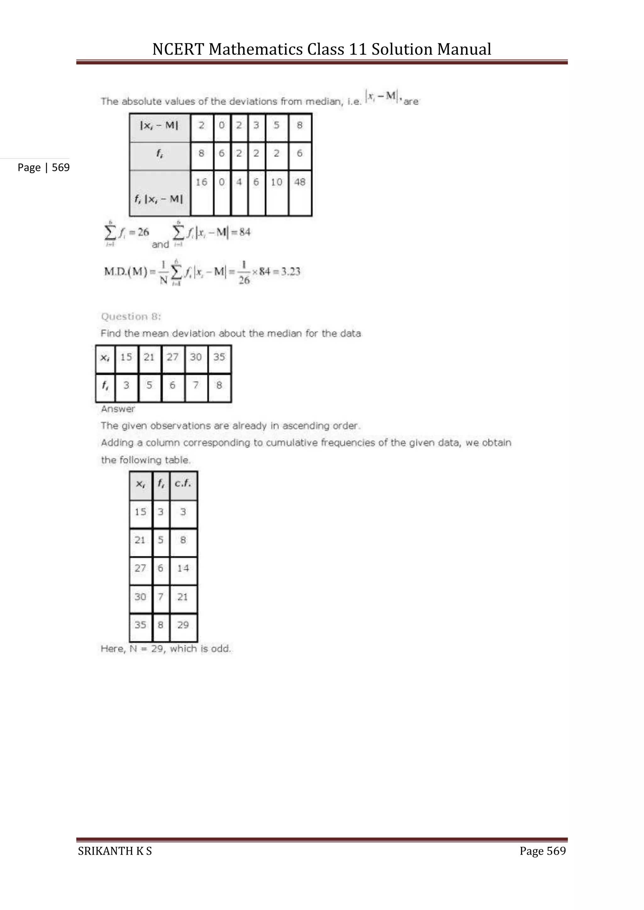 NCERT Mathematics Class 11 Solution Manual
SRIKANTH K S Page 569
Page | 569
 