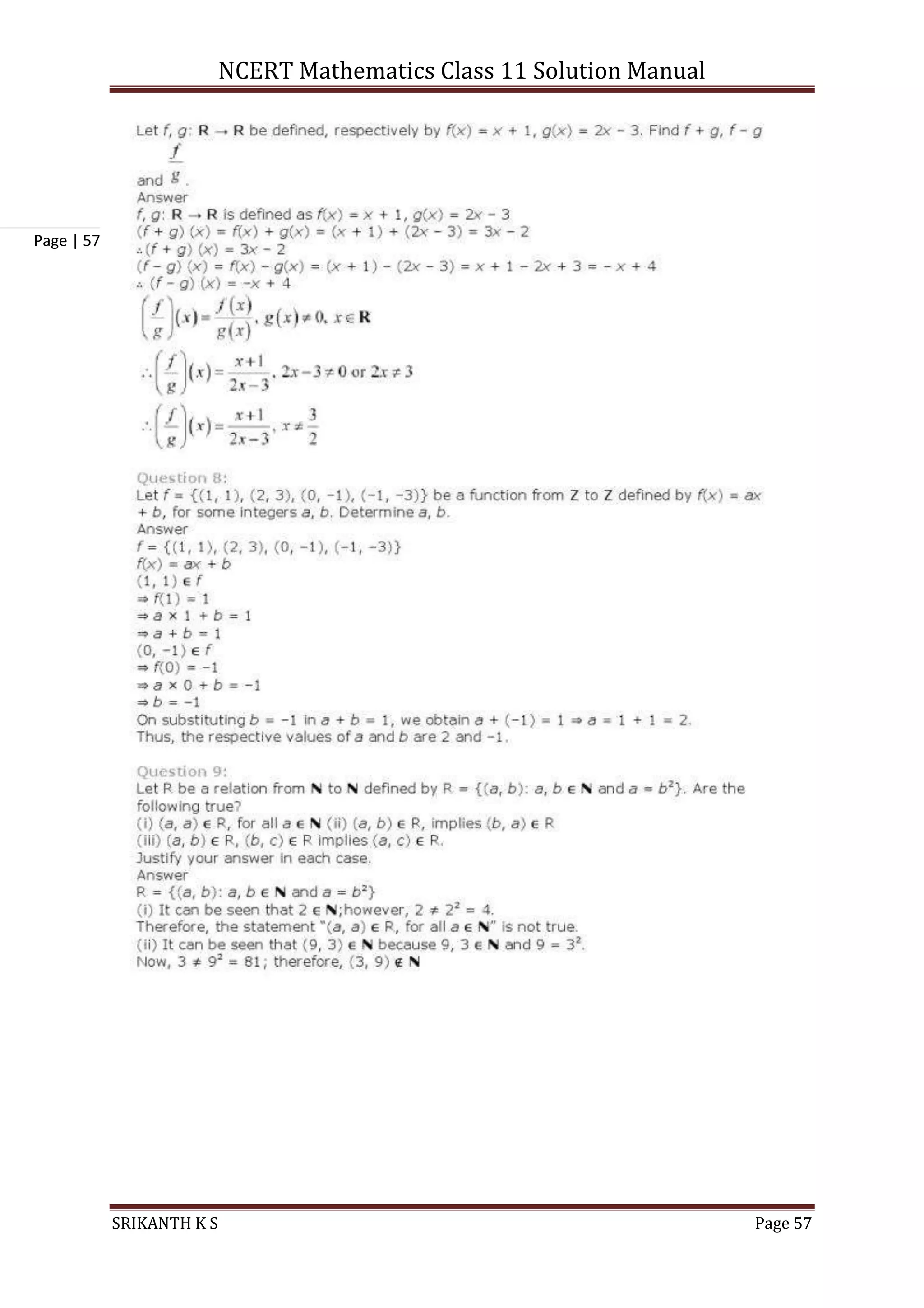 NCERT Mathematics Class 11 Solution Manual
SRIKANTH K S Page 57
Page | 57
 