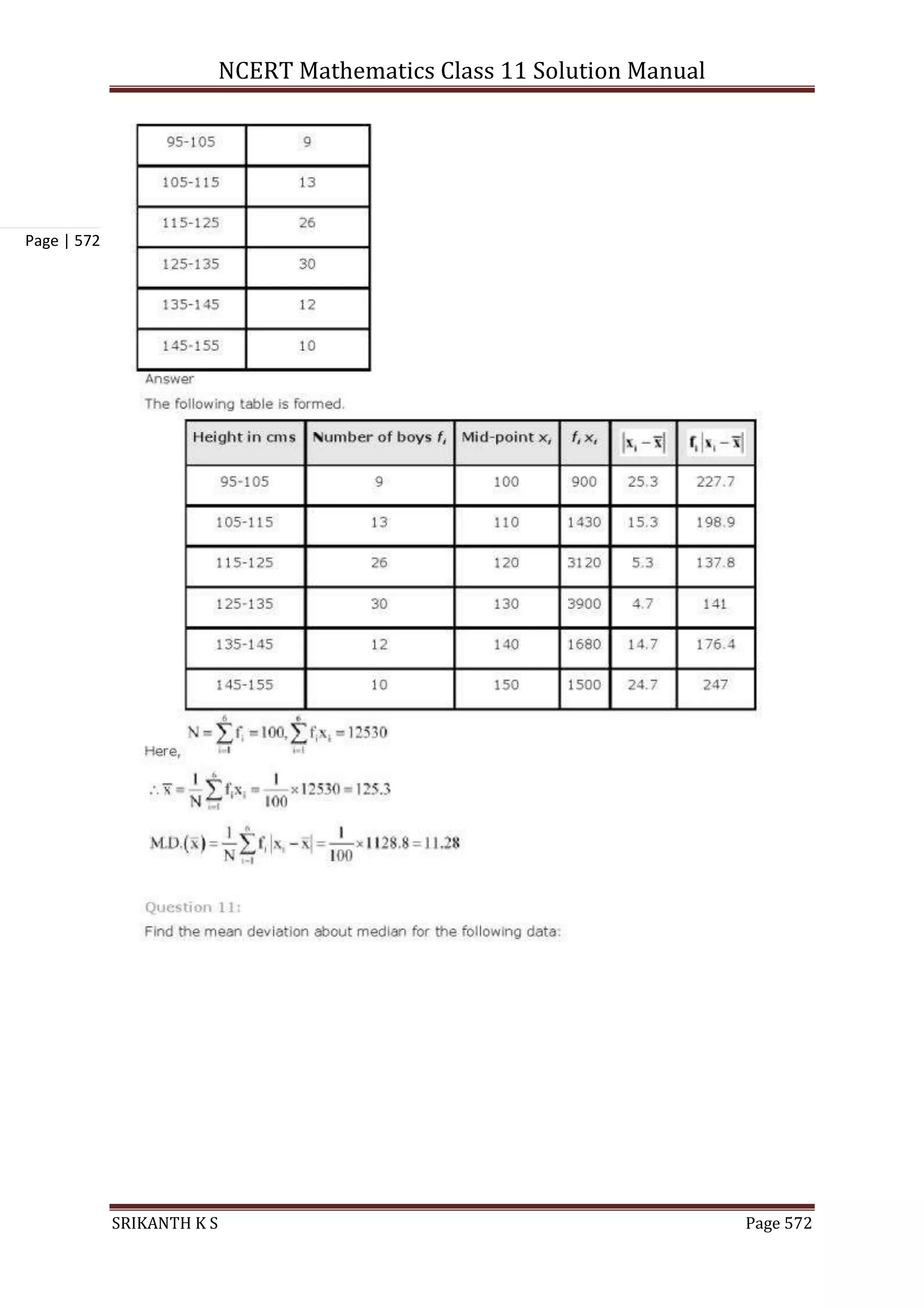 NCERT Mathematics Class 11 Solution Manual
SRIKANTH K S Page 572
Page | 572
 