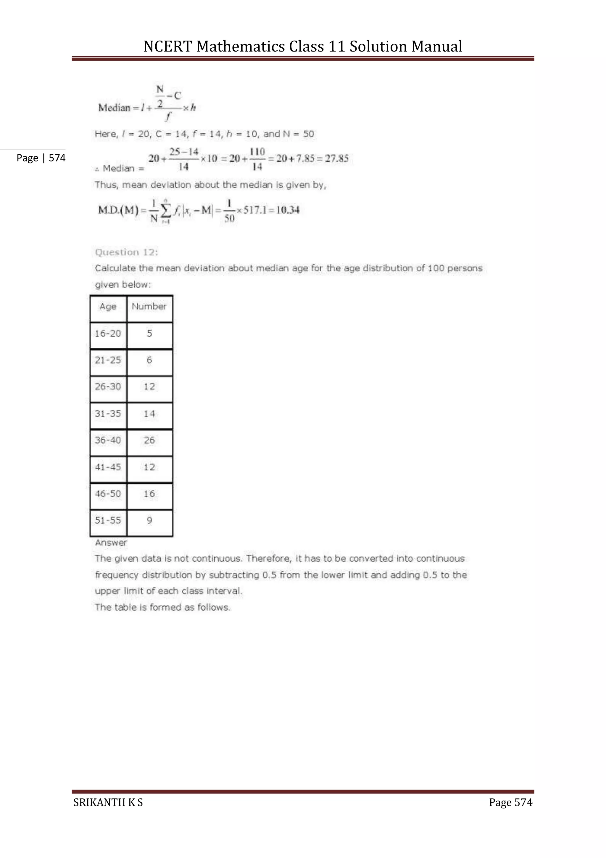NCERT Mathematics Class 11 Solution Manual
SRIKANTH K S Page 574
Page | 574
 