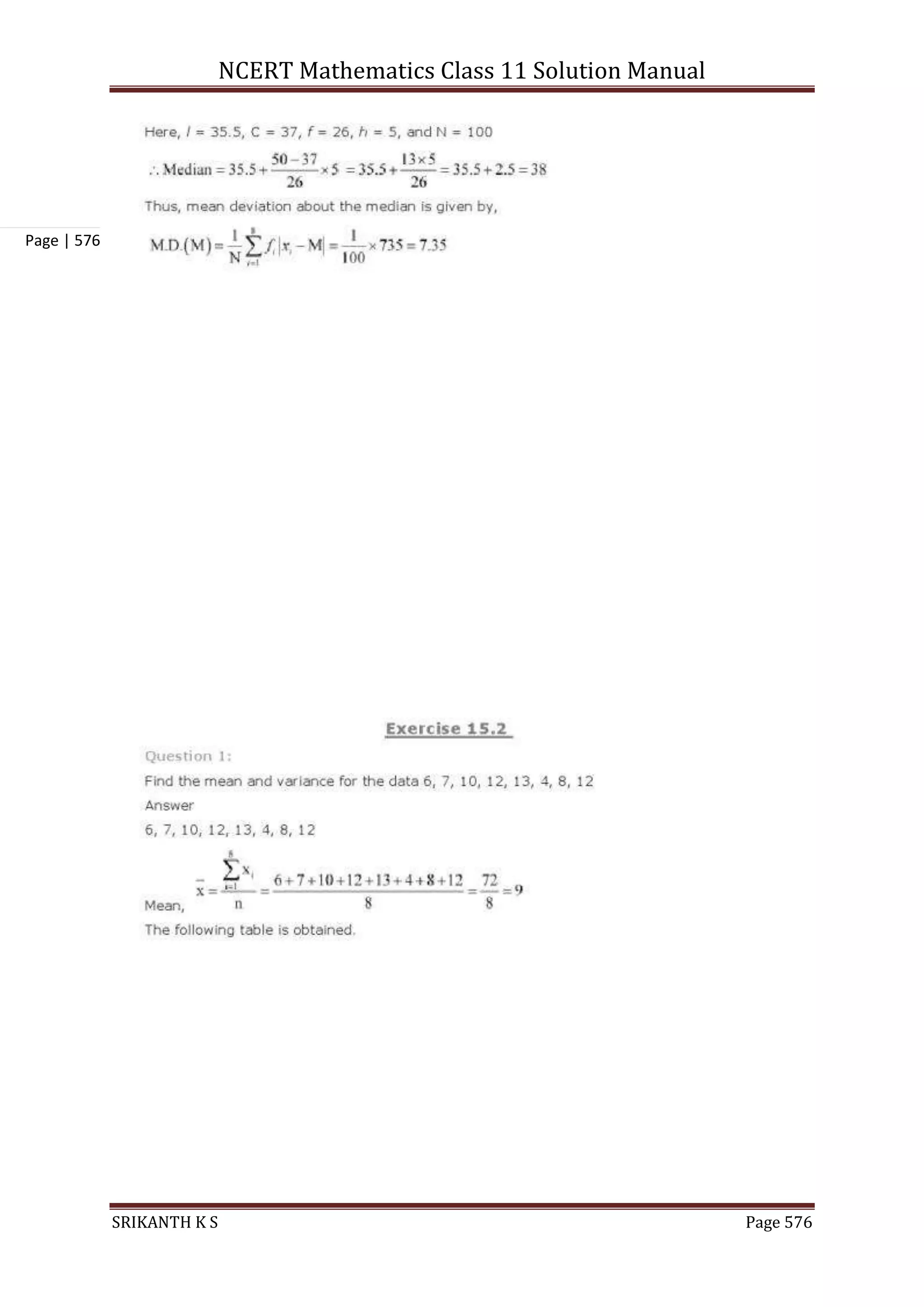NCERT Mathematics Class 11 Solution Manual
SRIKANTH K S Page 576
Page | 576
 