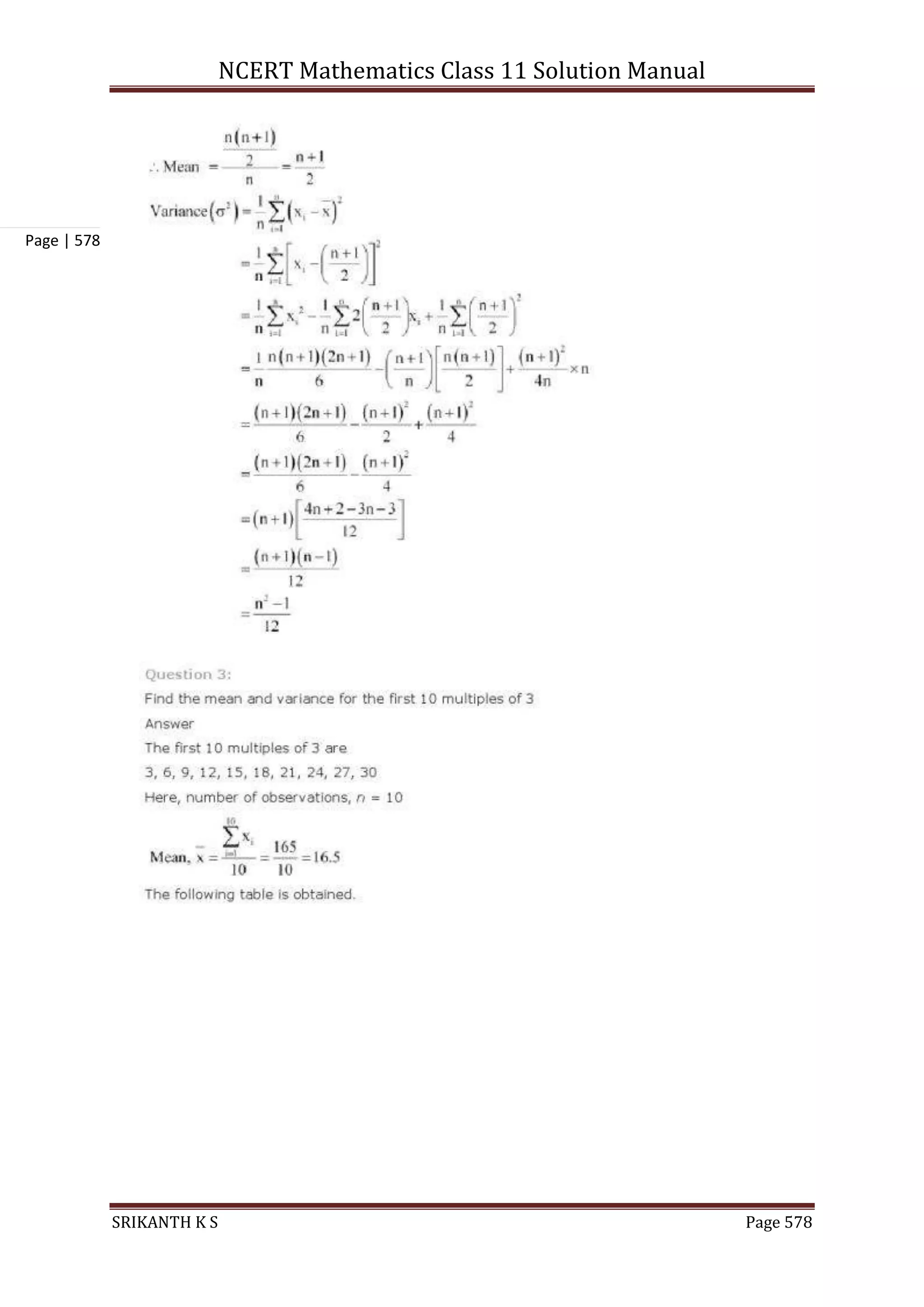NCERT Mathematics Class 11 Solution Manual
SRIKANTH K S Page 578
Page | 578
 