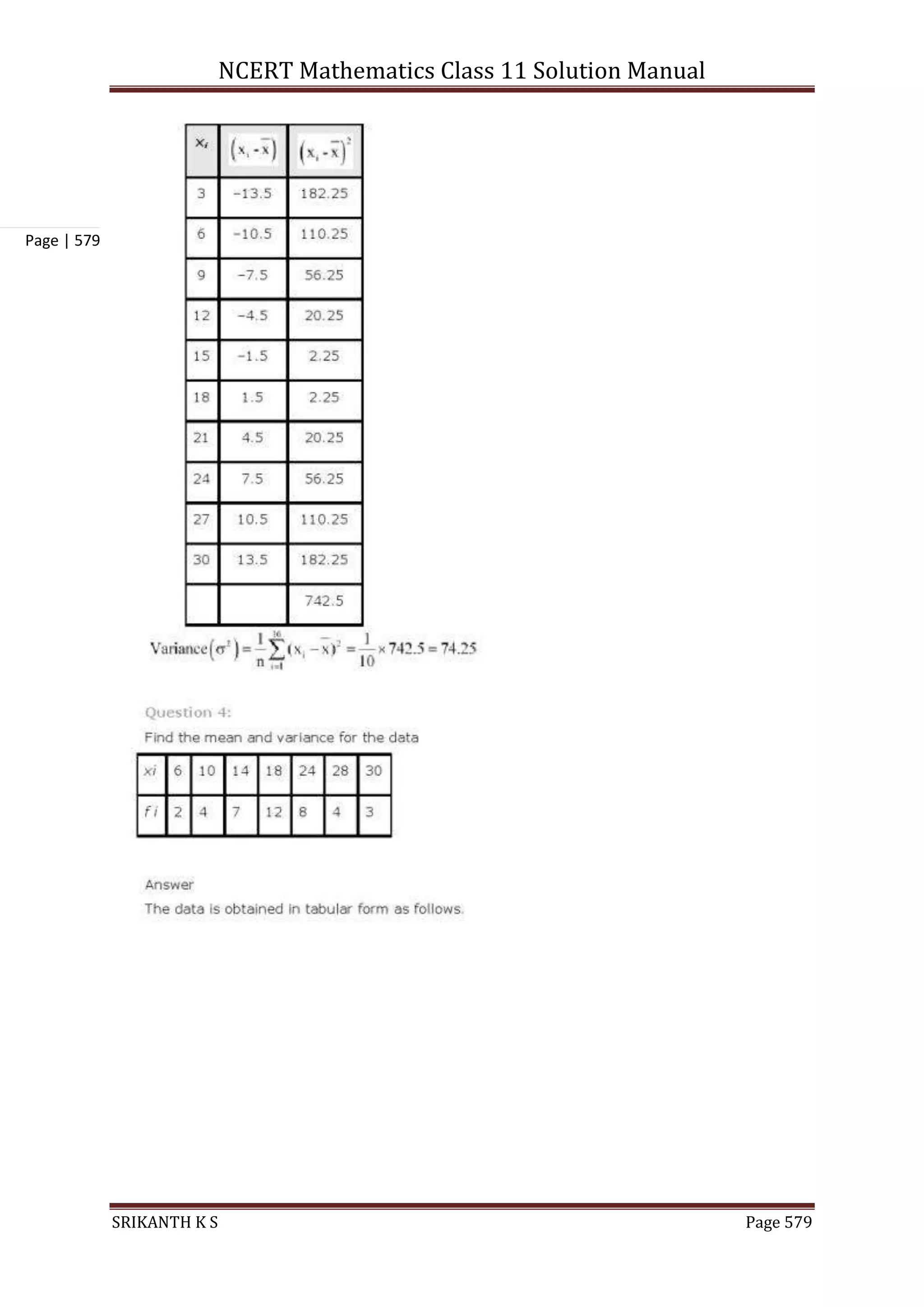 NCERT Mathematics Class 11 Solution Manual
SRIKANTH K S Page 579
Page | 579
 