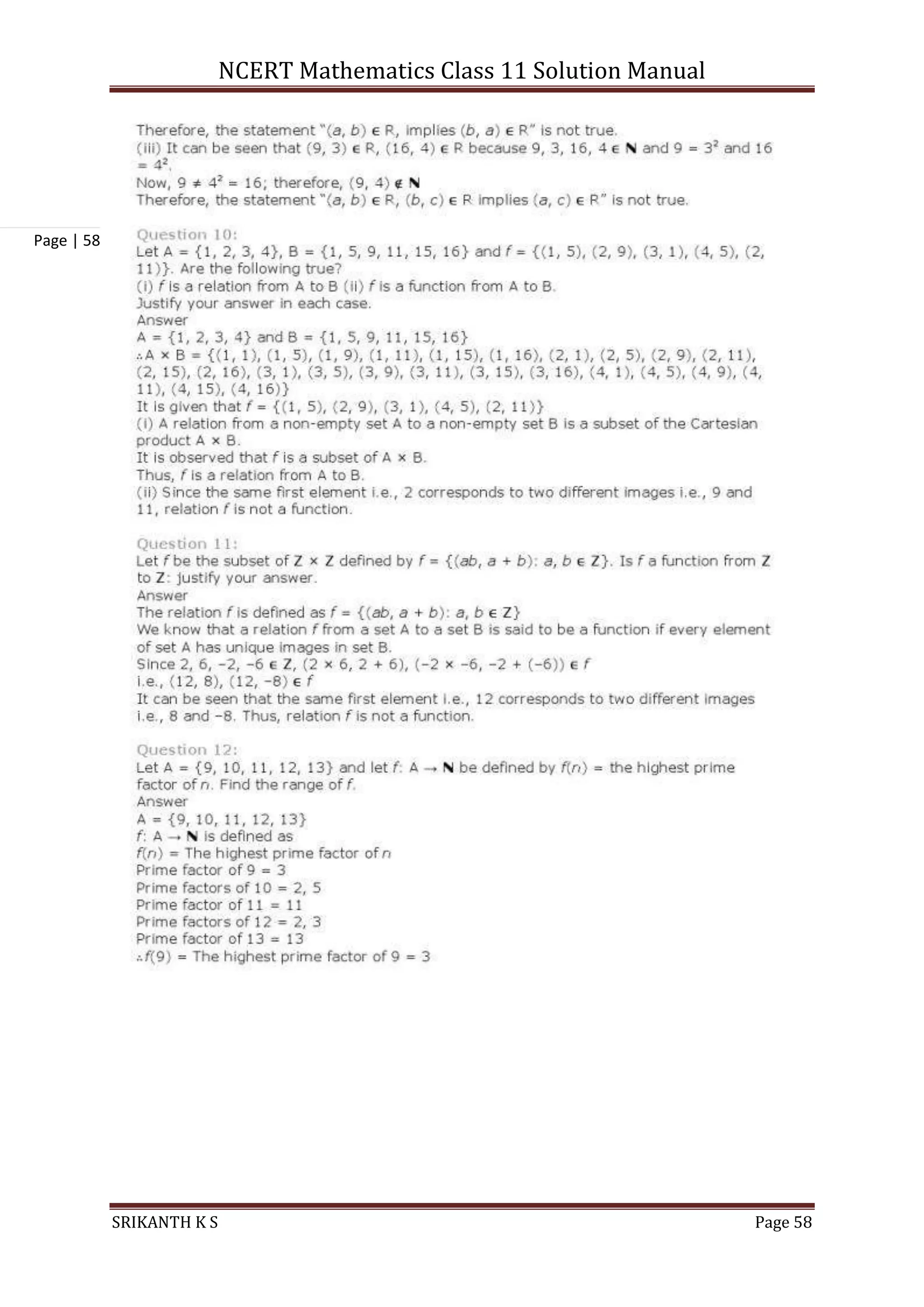 NCERT Mathematics Class 11 Solution Manual
SRIKANTH K S Page 58
Page | 58
 