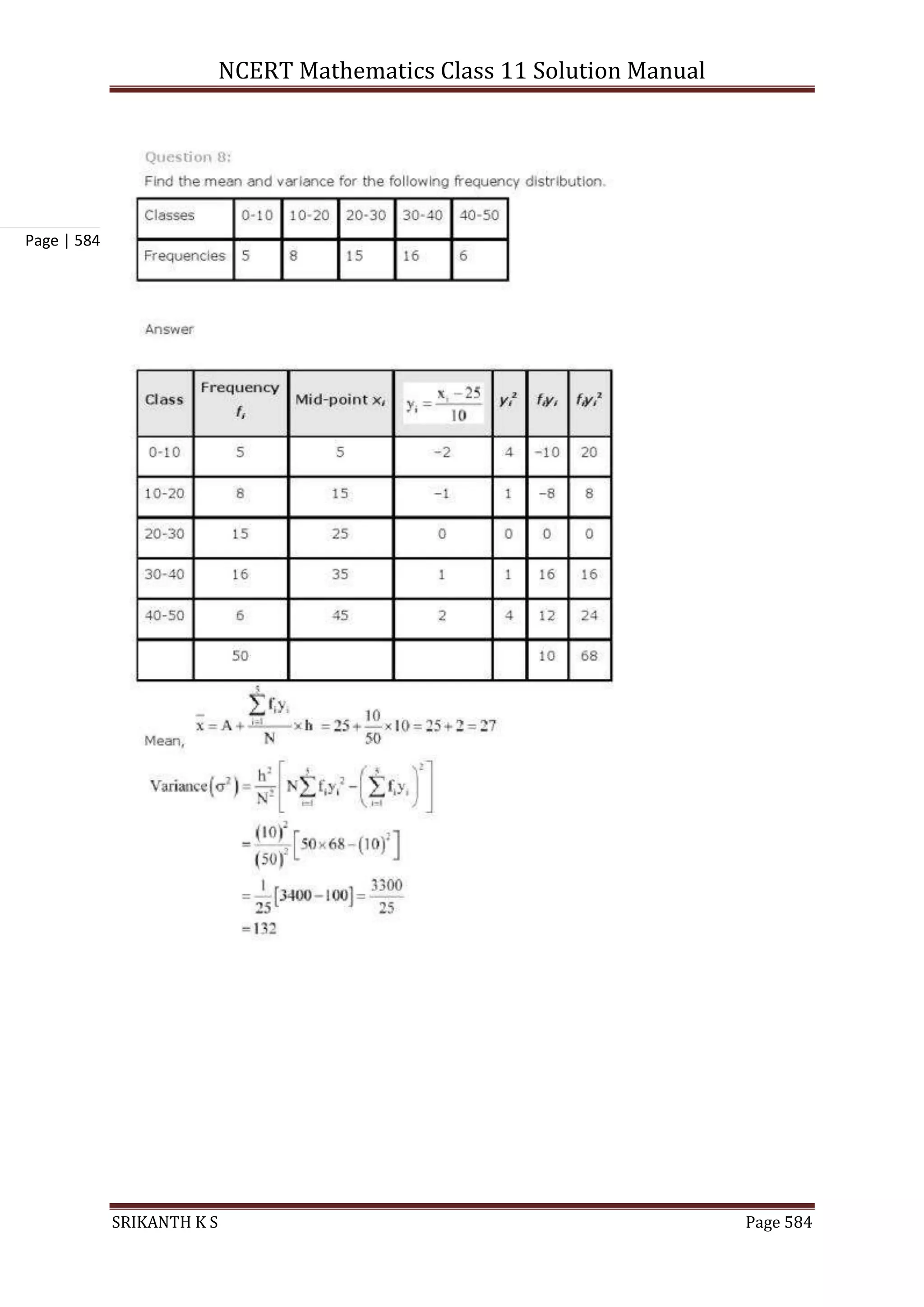 NCERT Mathematics Class 11 Solution Manual
SRIKANTH K S Page 584
Page | 584
 