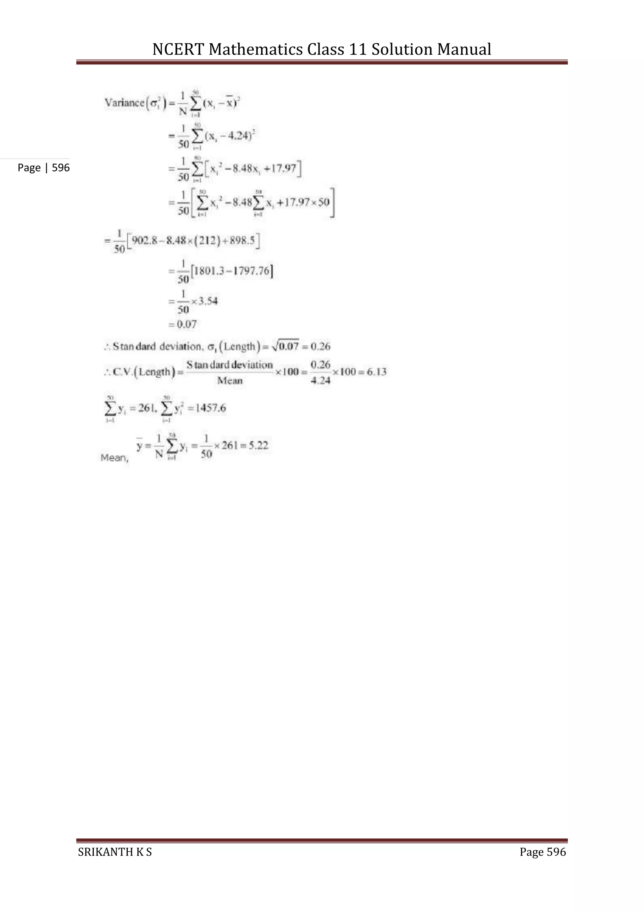 NCERT Mathematics Class 11 Solution Manual
SRIKANTH K S Page 596
Page | 596
 