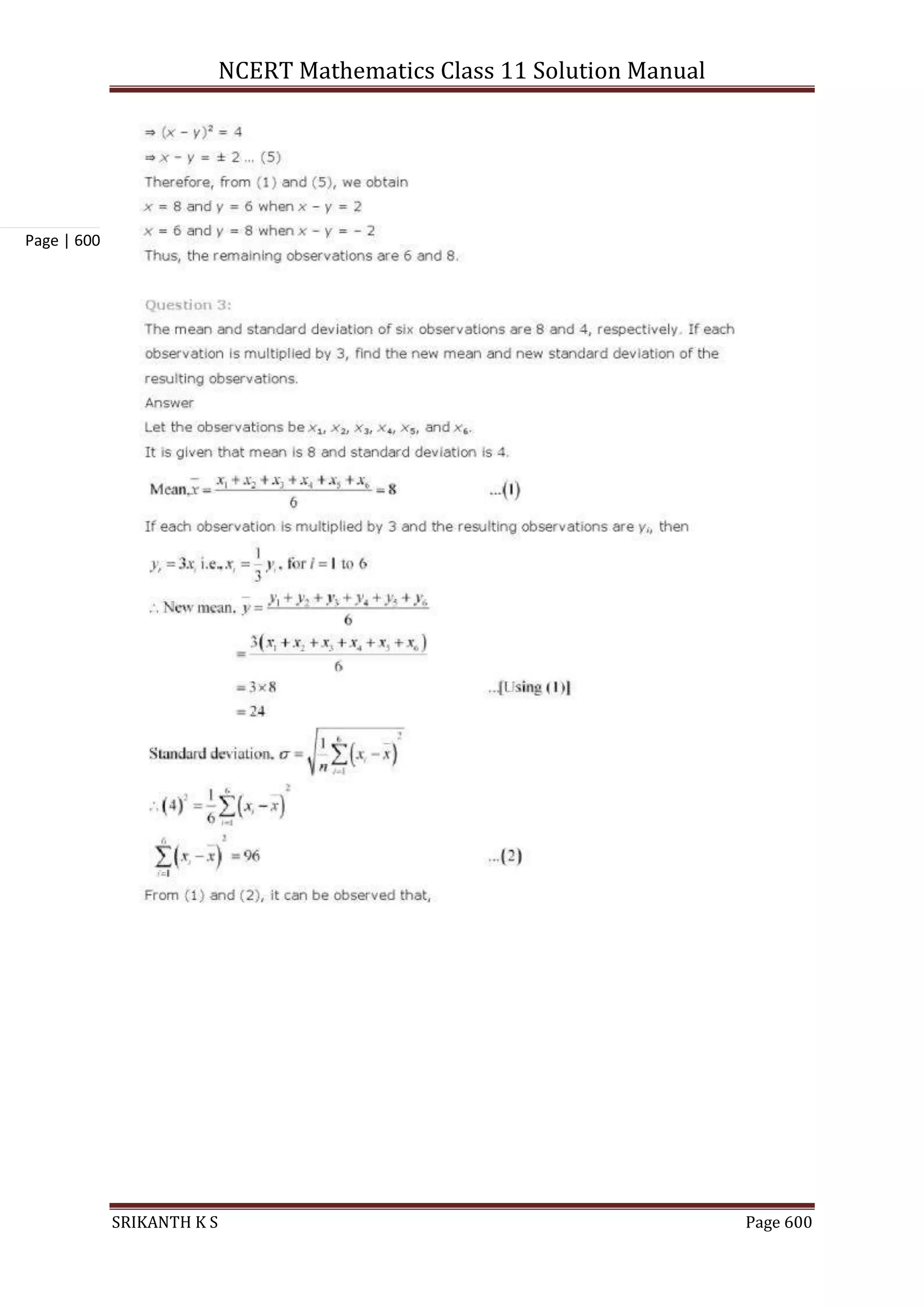 NCERT Mathematics Class 11 Solution Manual
SRIKANTH K S Page 600
Page | 600
 