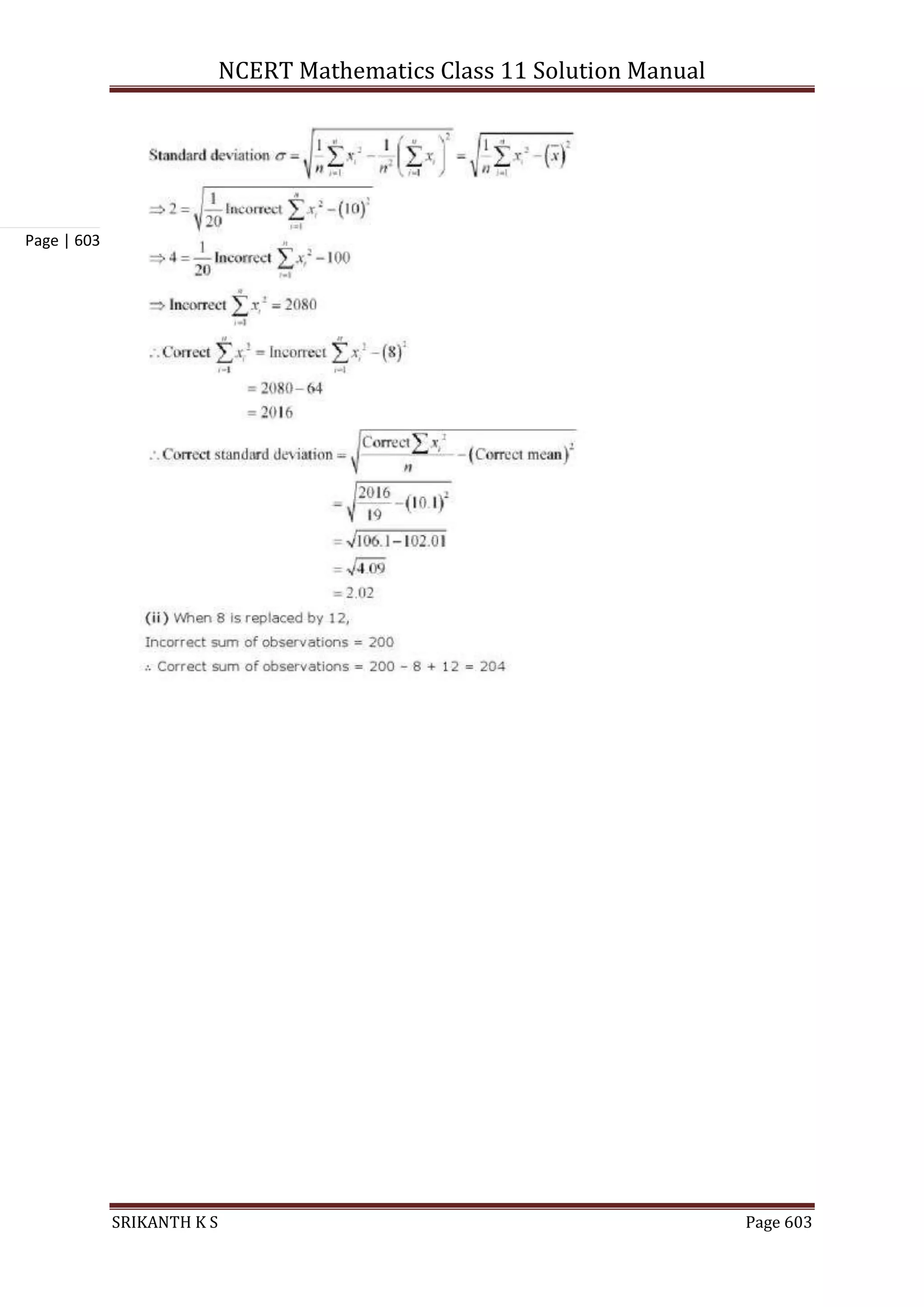 NCERT Mathematics Class 11 Solution Manual
SRIKANTH K S Page 603
Page | 603
 
