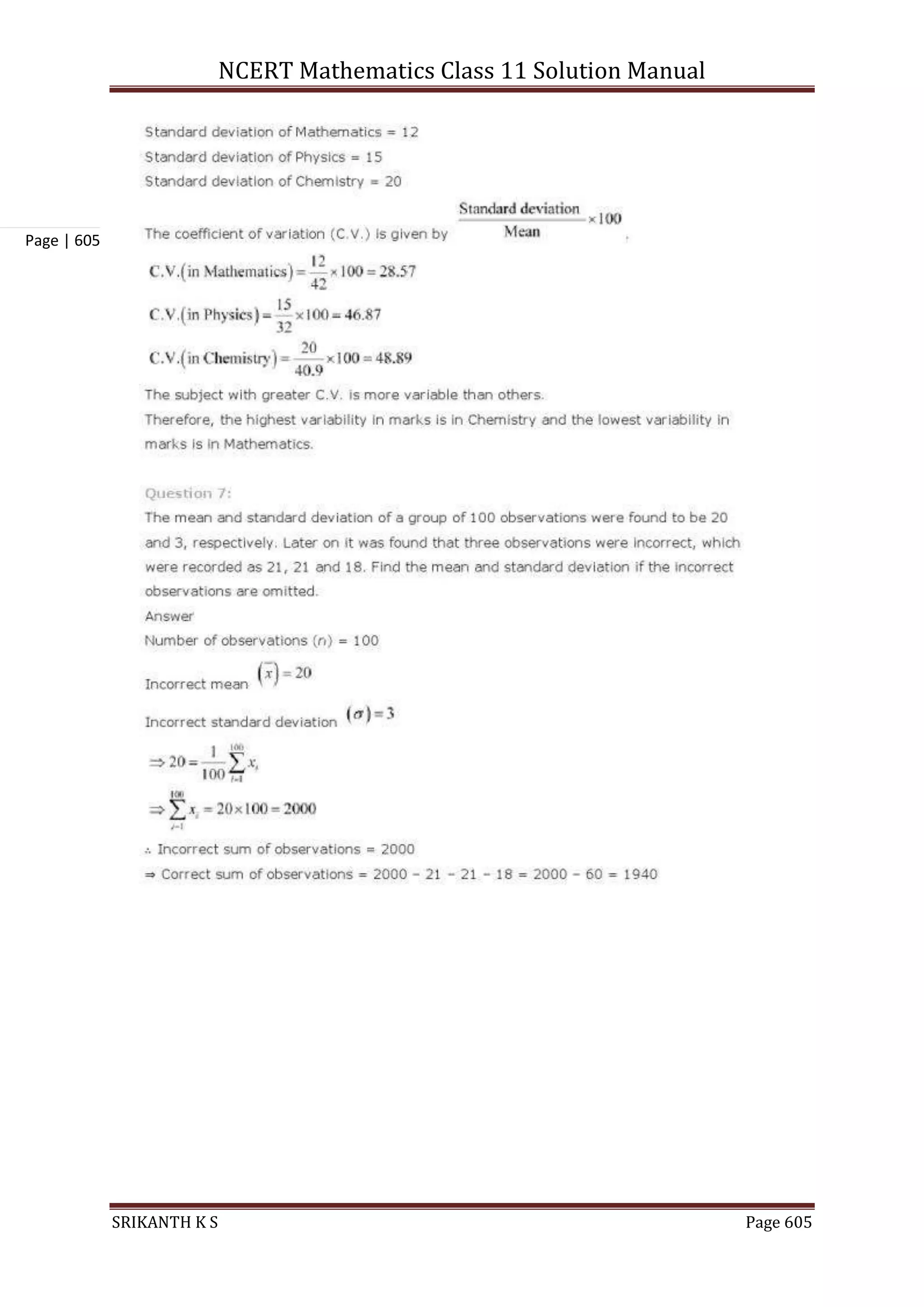 NCERT Mathematics Class 11 Solution Manual
SRIKANTH K S Page 605
Page | 605
 