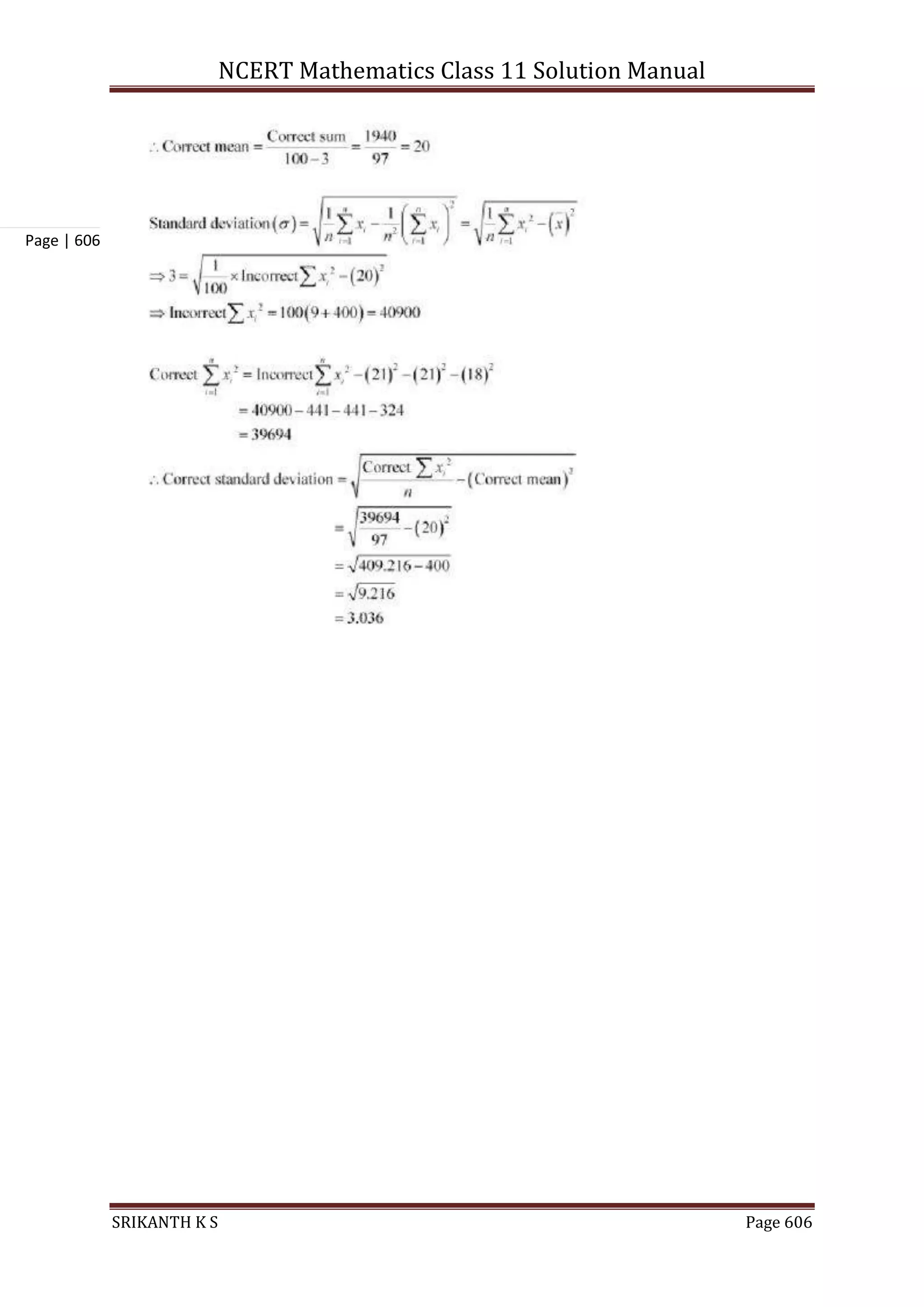 NCERT Mathematics Class 11 Solution Manual
SRIKANTH K S Page 606
Page | 606
 