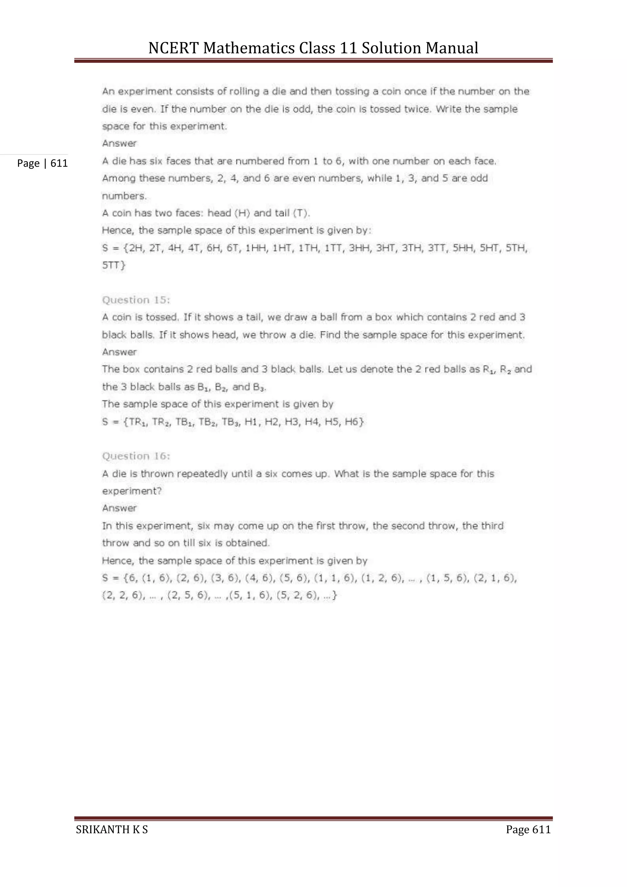 NCERT Mathematics Class 11 Solution Manual
SRIKANTH K S Page 611
Page | 611
 