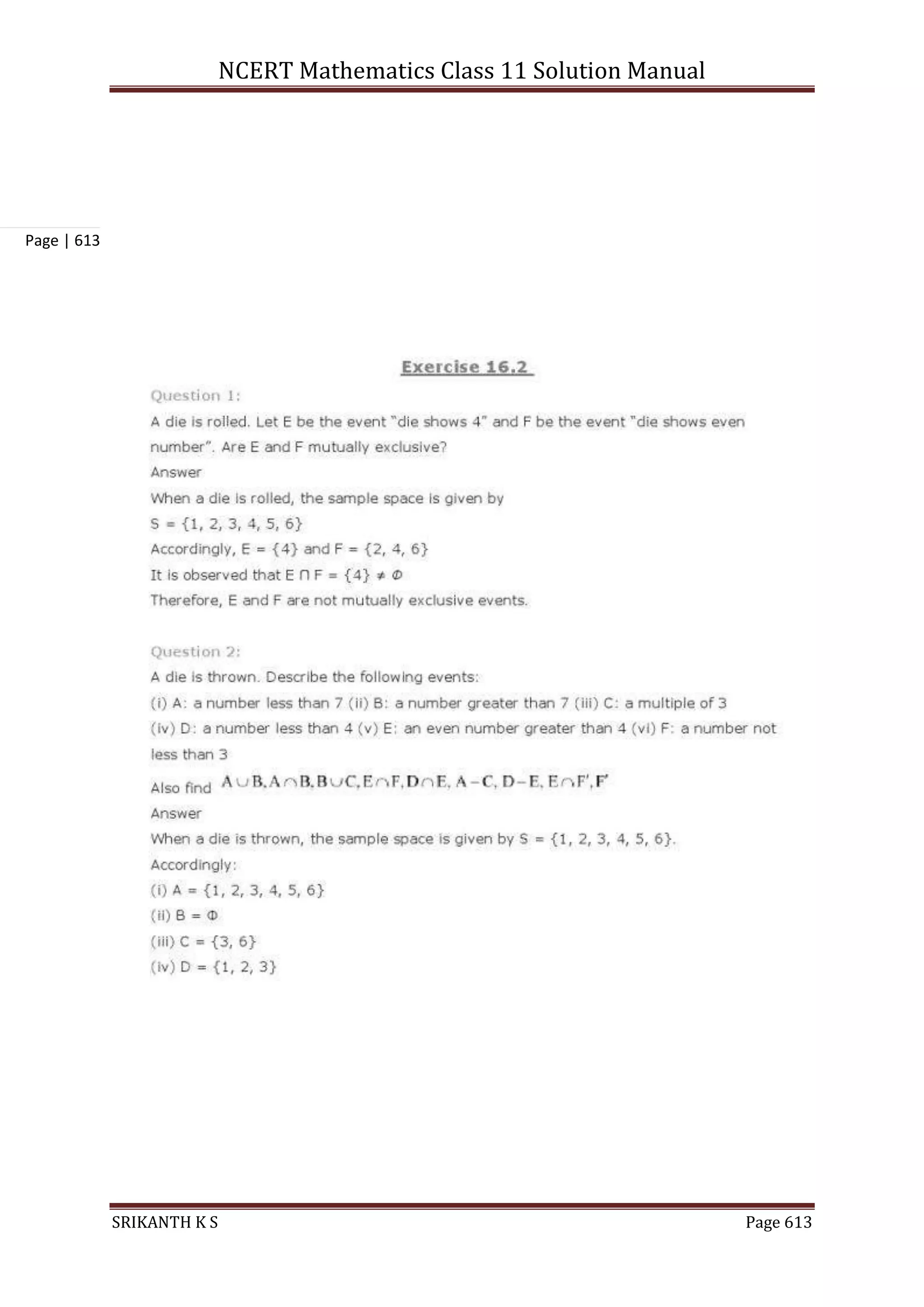 NCERT Mathematics Class 11 Solution Manual
SRIKANTH K S Page 613
Page | 613
 
