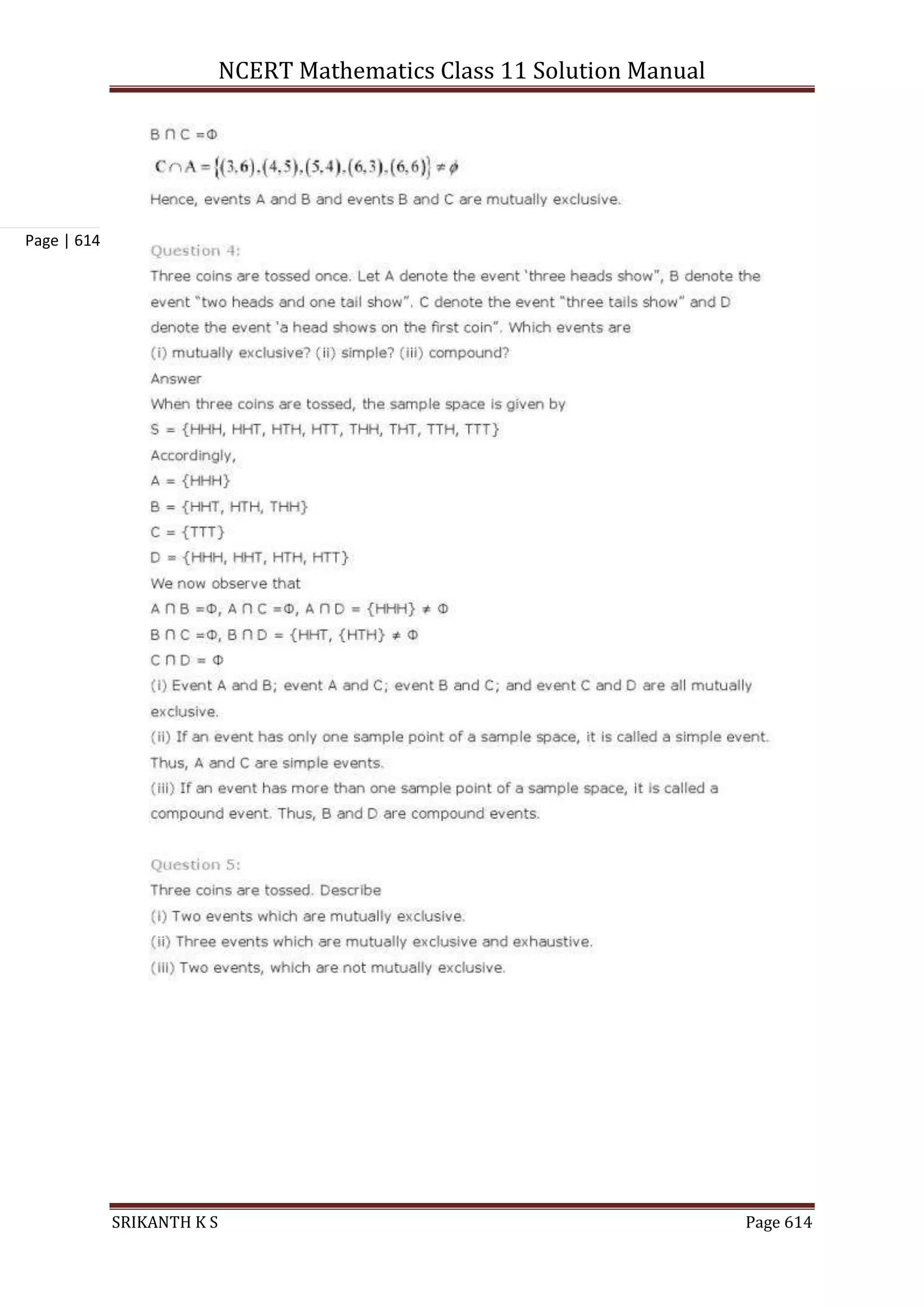 NCERT Mathematics Class 11 Solution Manual
SRIKANTH K S Page 614
Page | 614
 