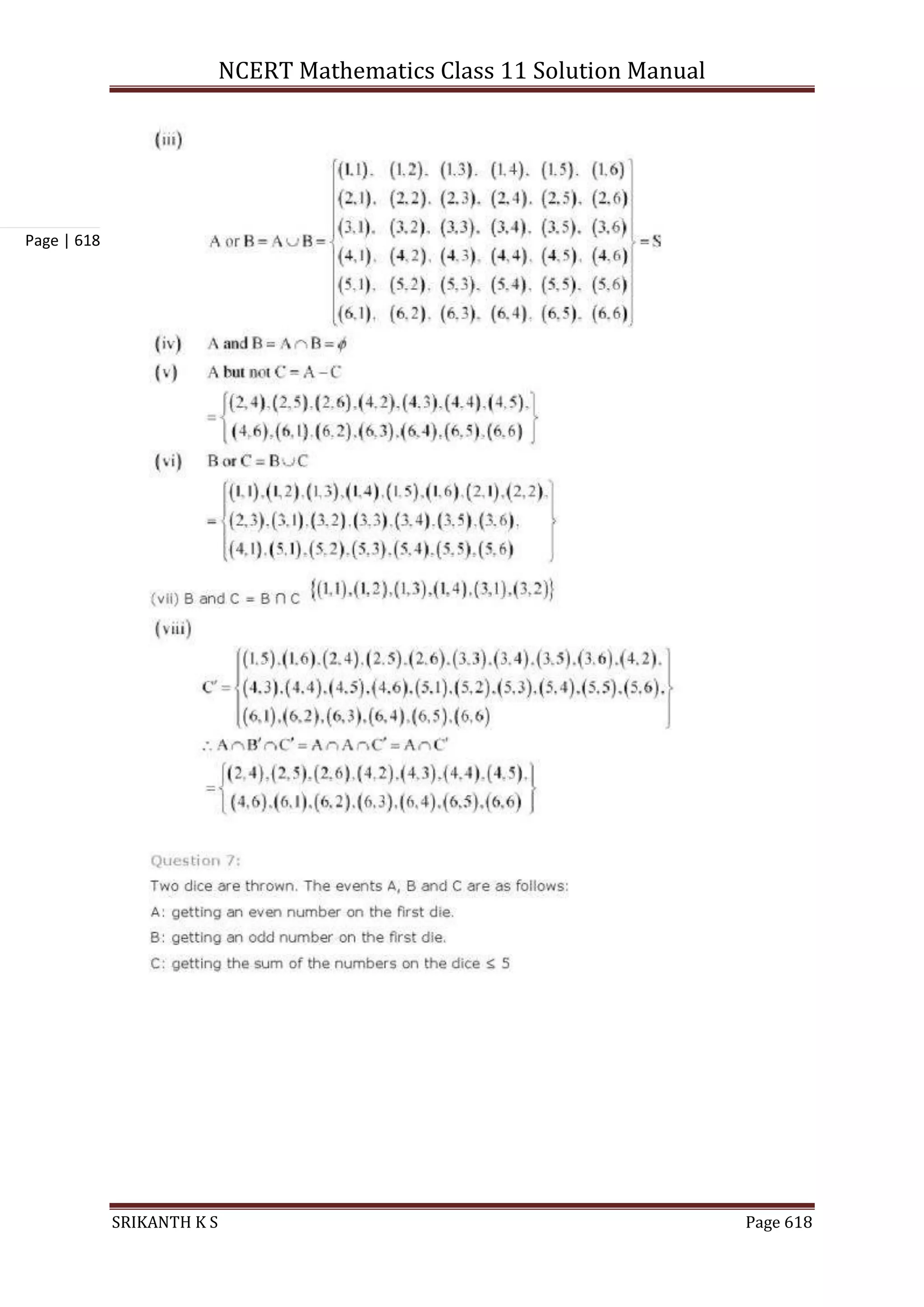 NCERT Mathematics Class 11 Solution Manual
SRIKANTH K S Page 618
Page | 618
 