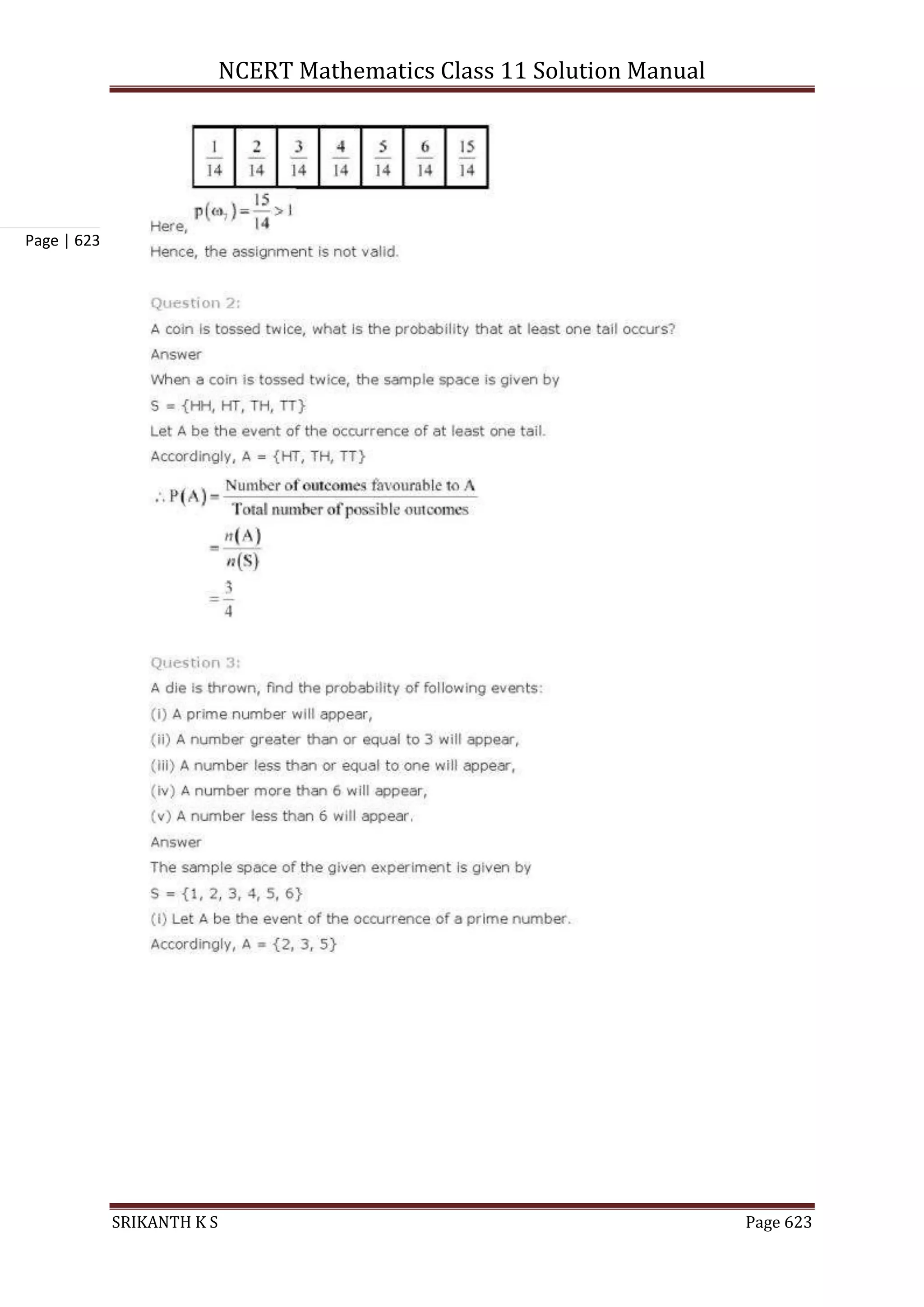 NCERT Mathematics Class 11 Solution Manual
SRIKANTH K S Page 623
Page | 623
 