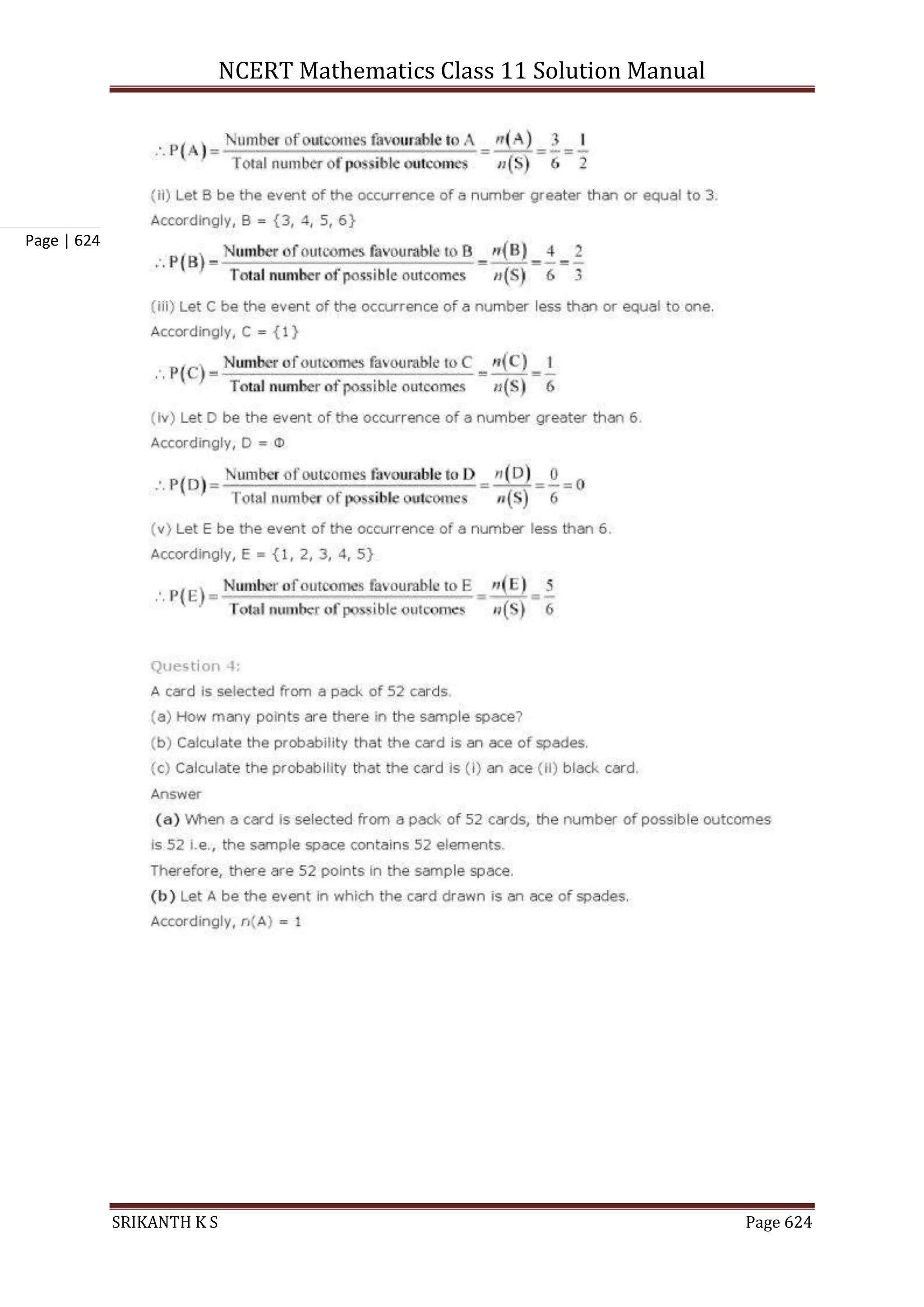 NCERT Mathematics Class 11 Solution Manual
SRIKANTH K S Page 624
Page | 624
 