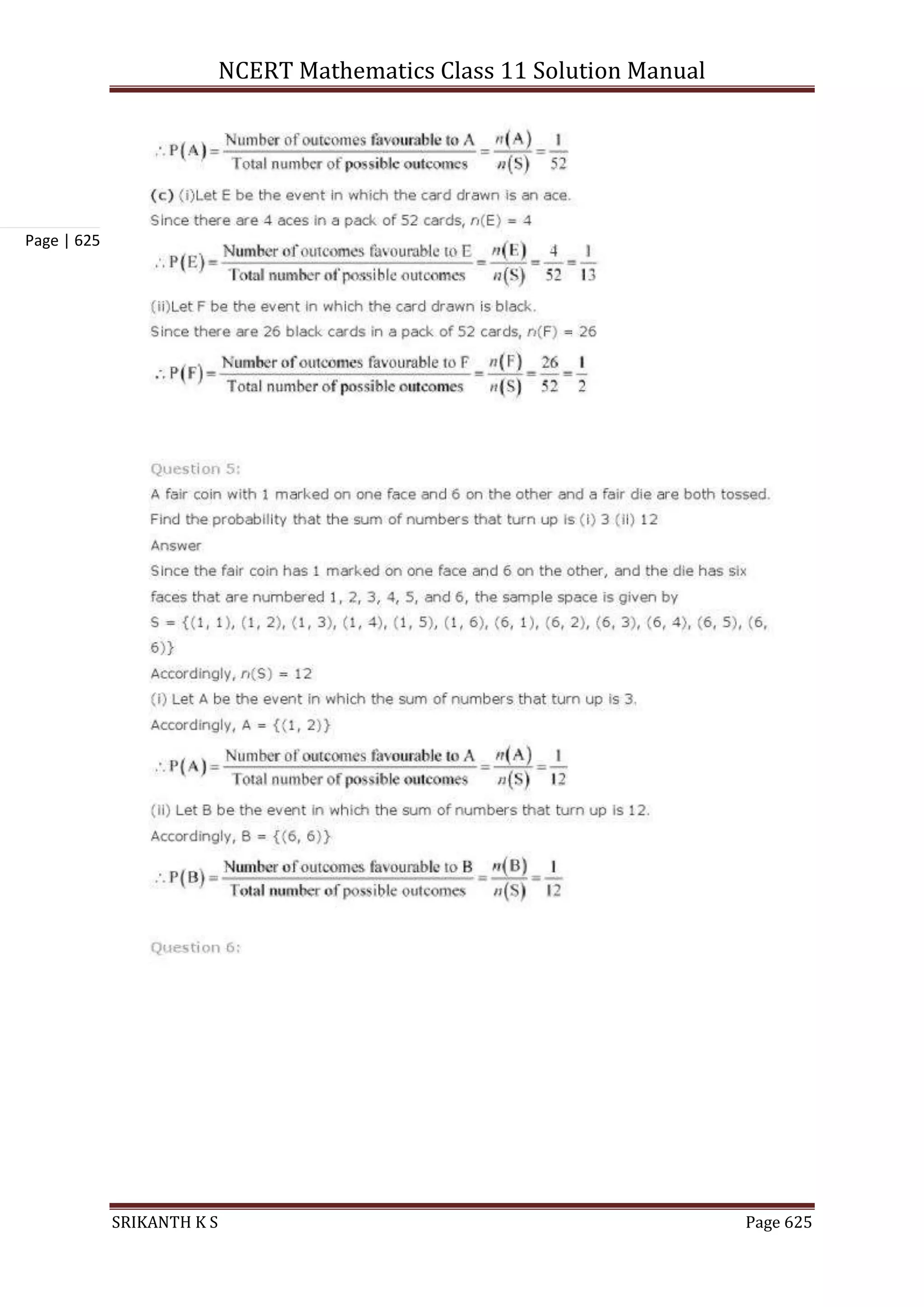 NCERT Mathematics Class 11 Solution Manual
SRIKANTH K S Page 625
Page | 625
 
