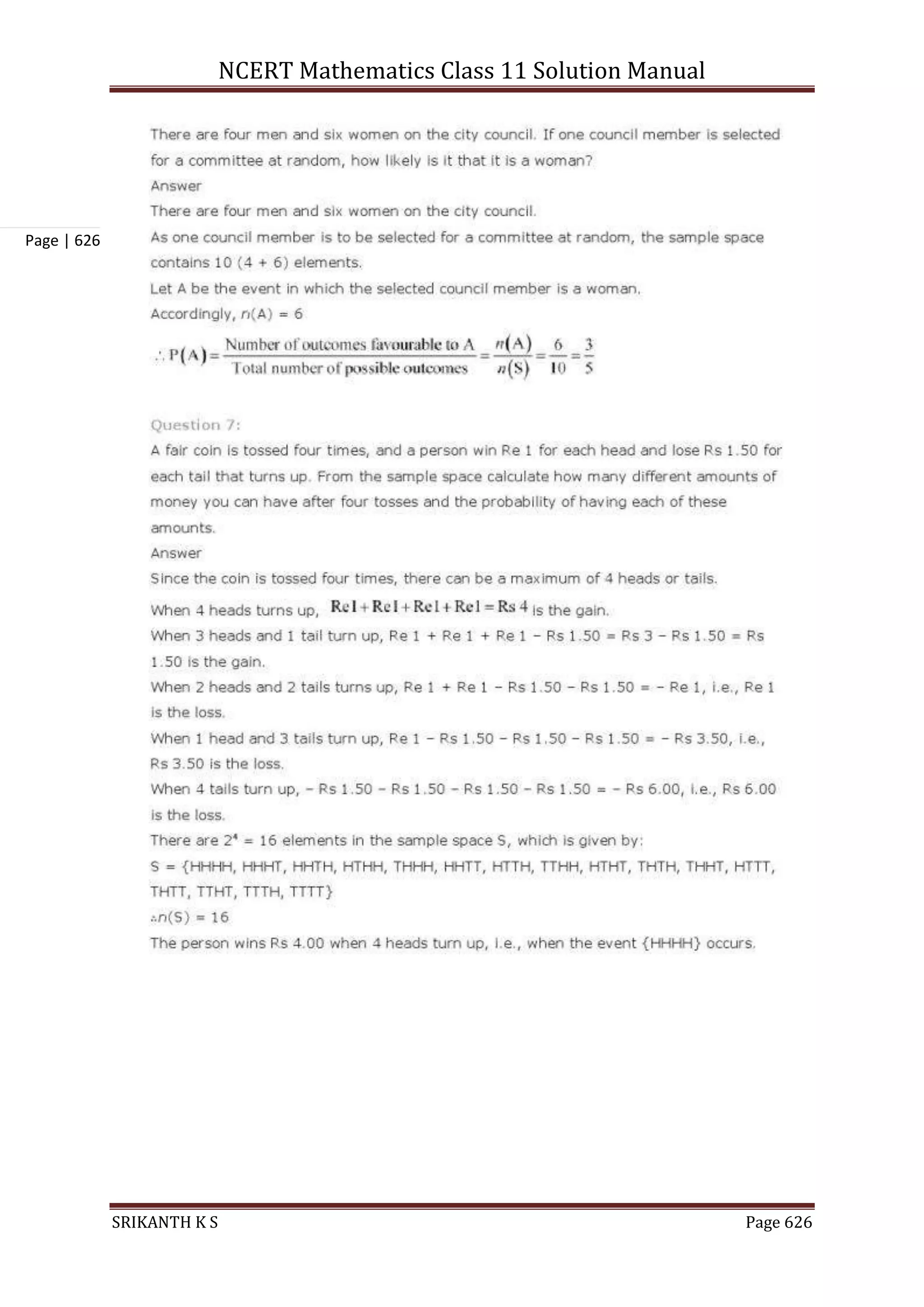 NCERT Mathematics Class 11 Solution Manual
SRIKANTH K S Page 626
Page | 626
 