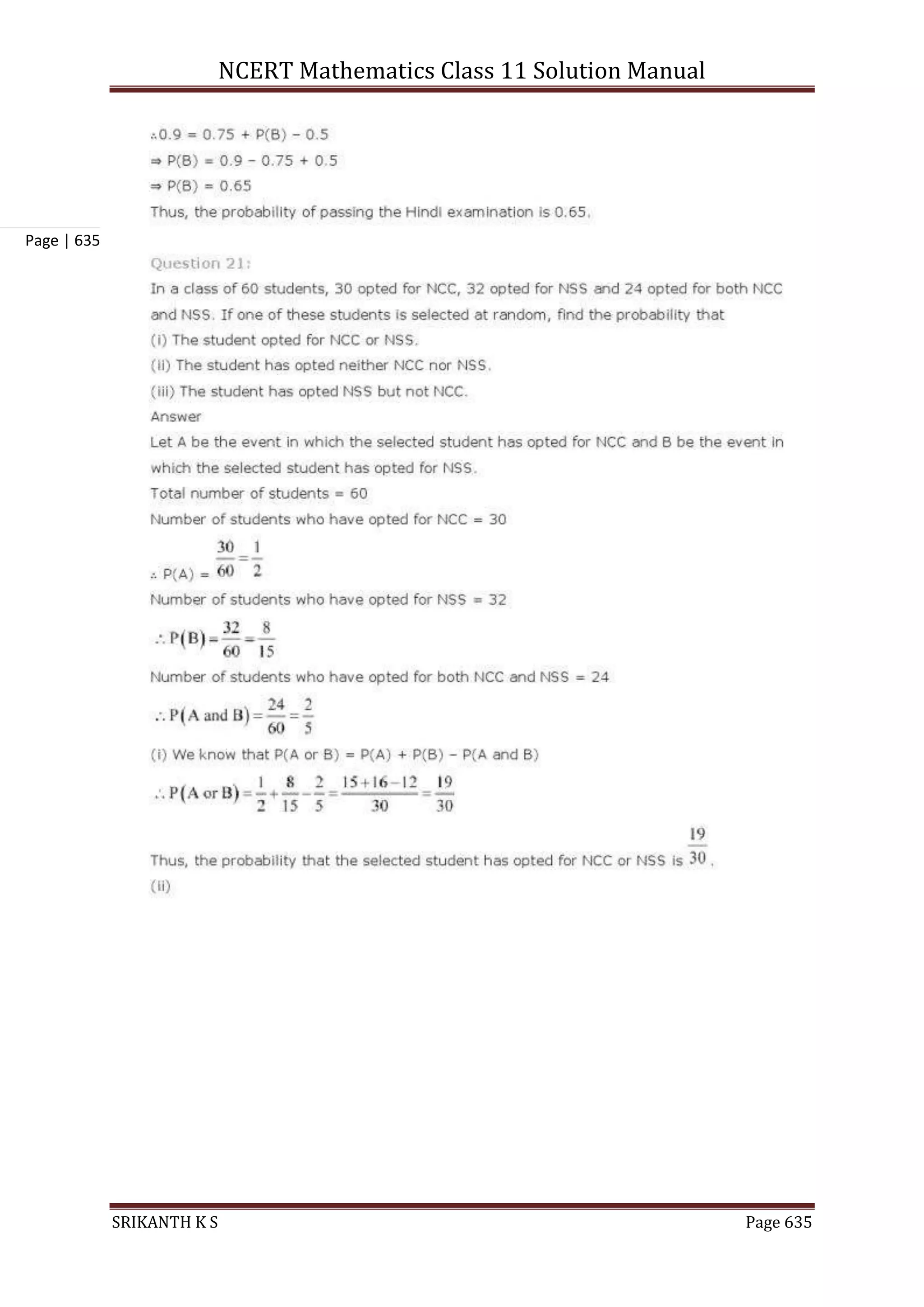 NCERT Mathematics Class 11 Solution Manual
SRIKANTH K S Page 635
Page | 635
 