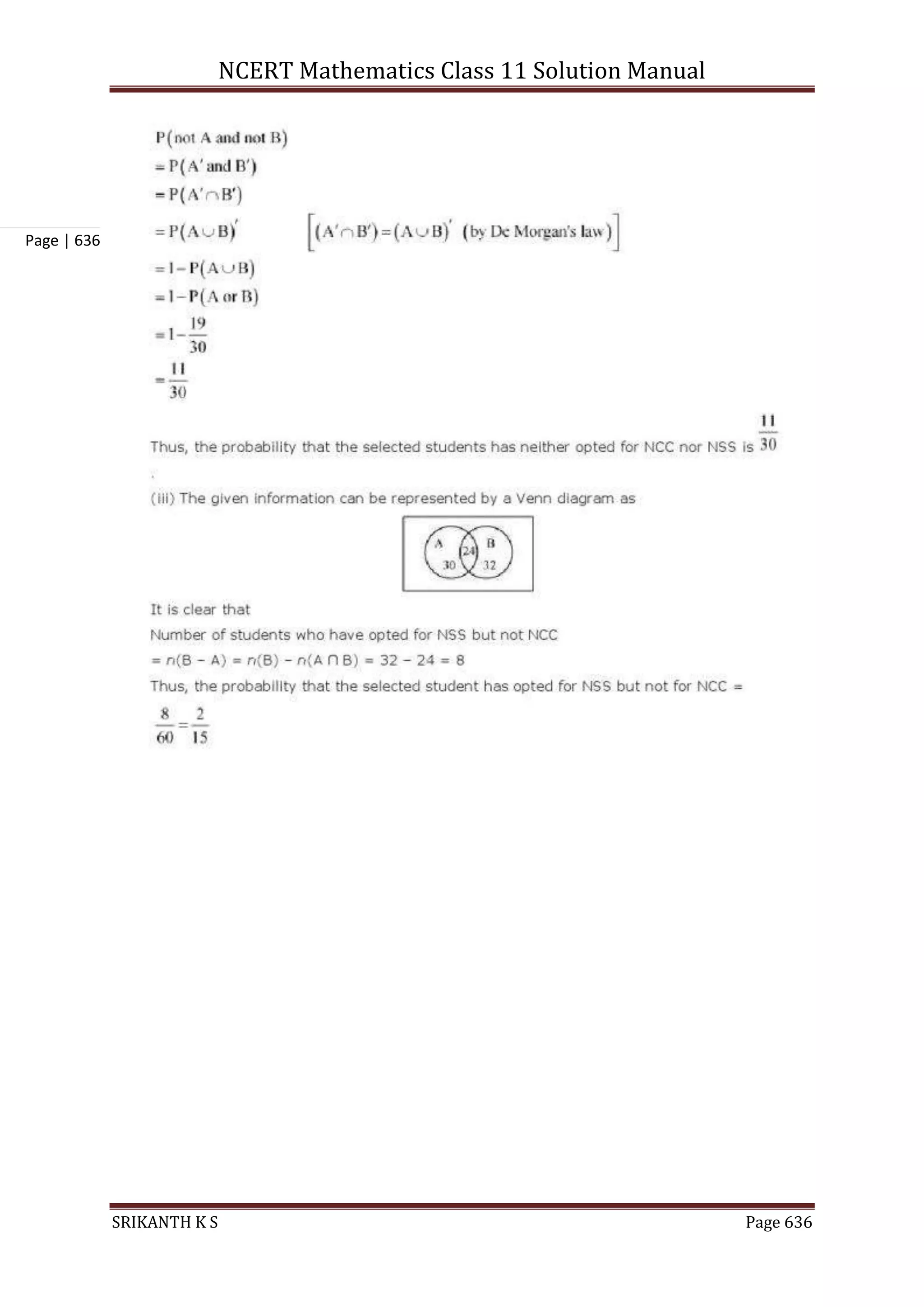 NCERT Mathematics Class 11 Solution Manual
SRIKANTH K S Page 636
Page | 636
 