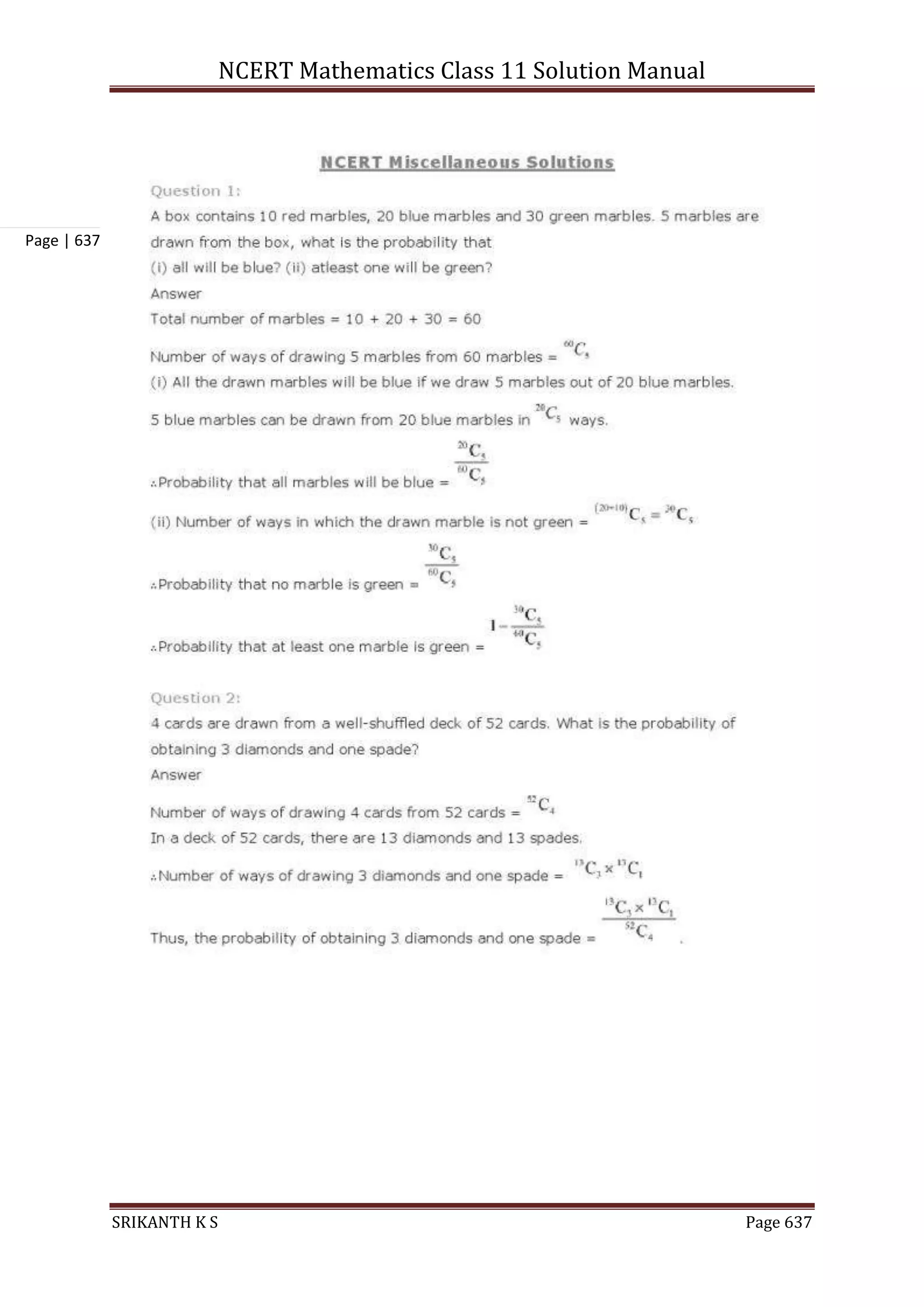 NCERT Mathematics Class 11 Solution Manual
SRIKANTH K S Page 637
Page | 637
 