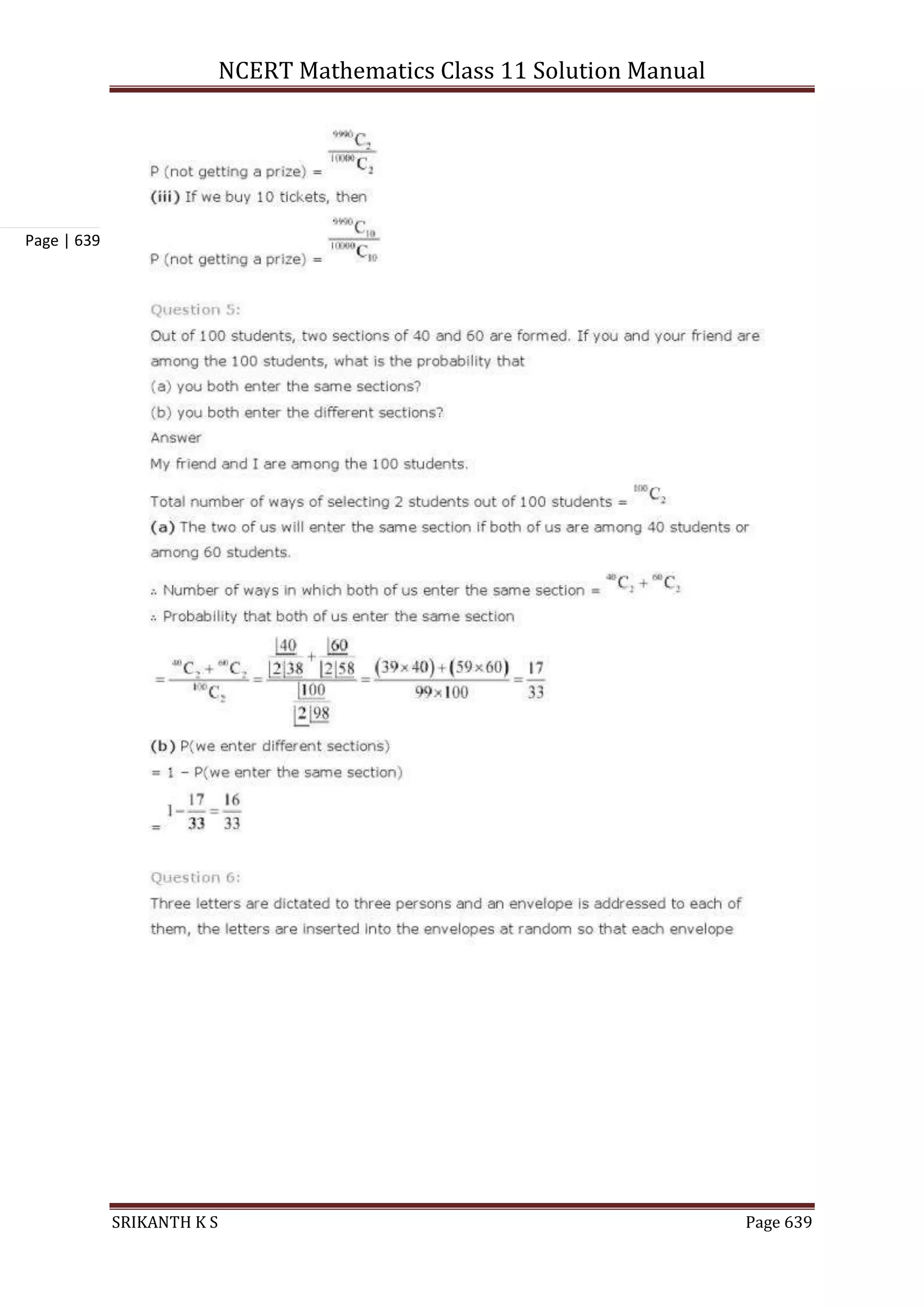 NCERT Mathematics Class 11 Solution Manual
SRIKANTH K S Page 639
Page | 639
 