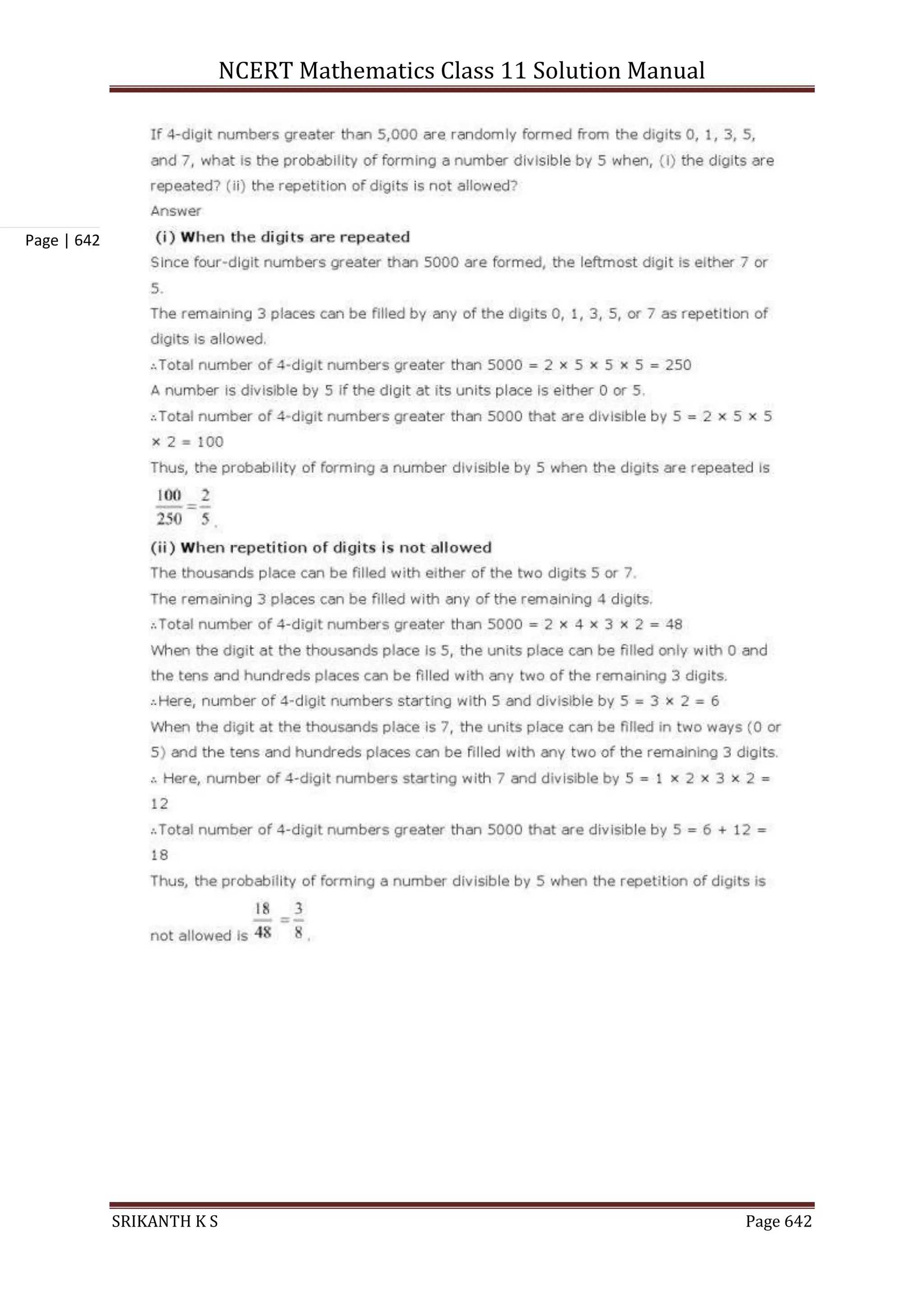 NCERT Mathematics Class 11 Solution Manual
SRIKANTH K S Page 642
Page | 642
 