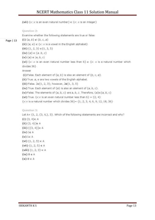 NCERT Mathematics Class 11 Solution Manual
SRIKANTH K S Page 13
Page | 13
 