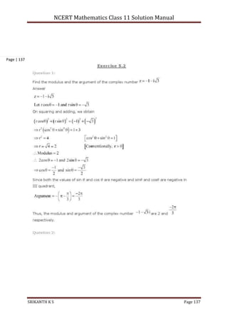 NCERT Mathematics Class 11 Solution Manual
SRIKANTH K S Page 137
Page | 137
 