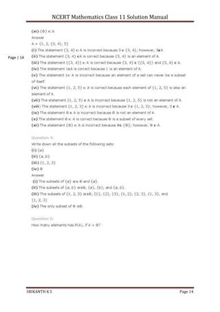 NCERT Mathematics Class 11 Solution Manual
SRIKANTH K S Page 14
Page | 14
 