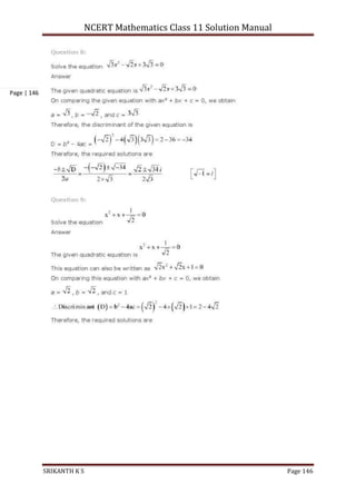 NCERT Mathematics Class 11 Solution Manual
SRIKANTH K S Page 146
Page | 146
 