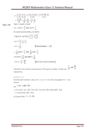 NCERT Mathematics Class 11 Solution Manual
SRIKANTH K S Page 159
Page | 159
 