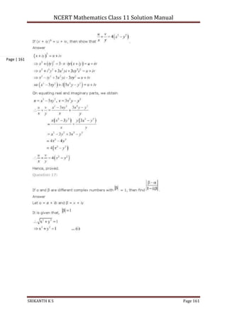 NCERT Mathematics Class 11 Solution Manual
SRIKANTH K S Page 161
Page | 161
 